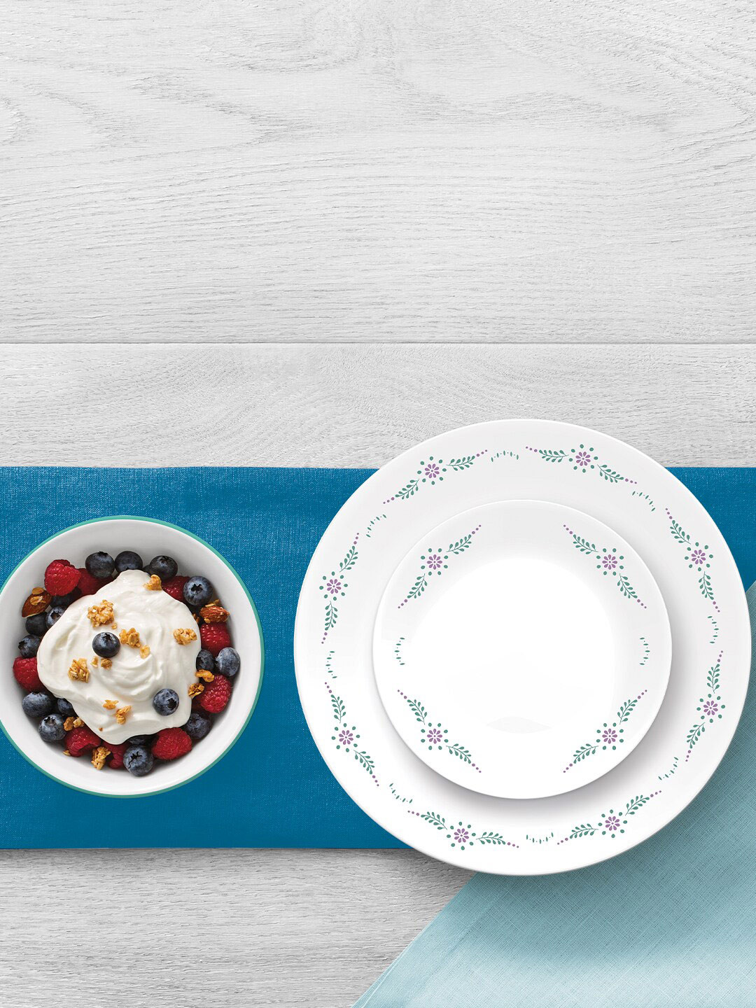 Corelle White & Purple 12 Pieces Dishwasher & Microwave Safe Vitrelle Glass Dinner Set