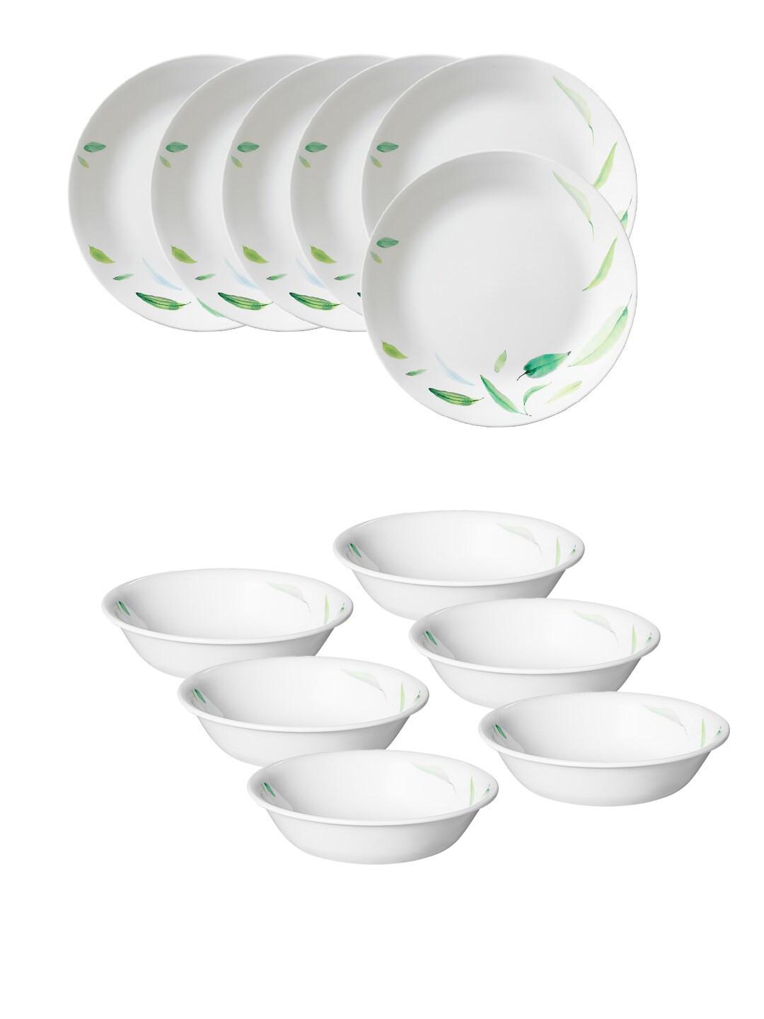 Corelle Asia Collection Dancing Leaves White Vitrelle Glass Microwave Safe 12 Piece Dinner Set