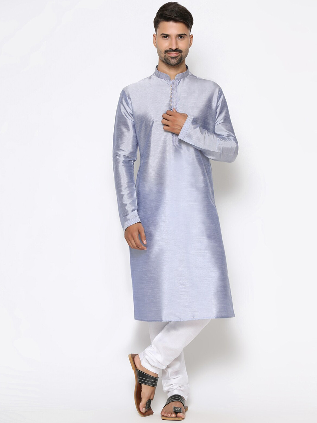 COCOI LIFESTYLE Men Grey Dupion Silk Kurta with Pyjamas