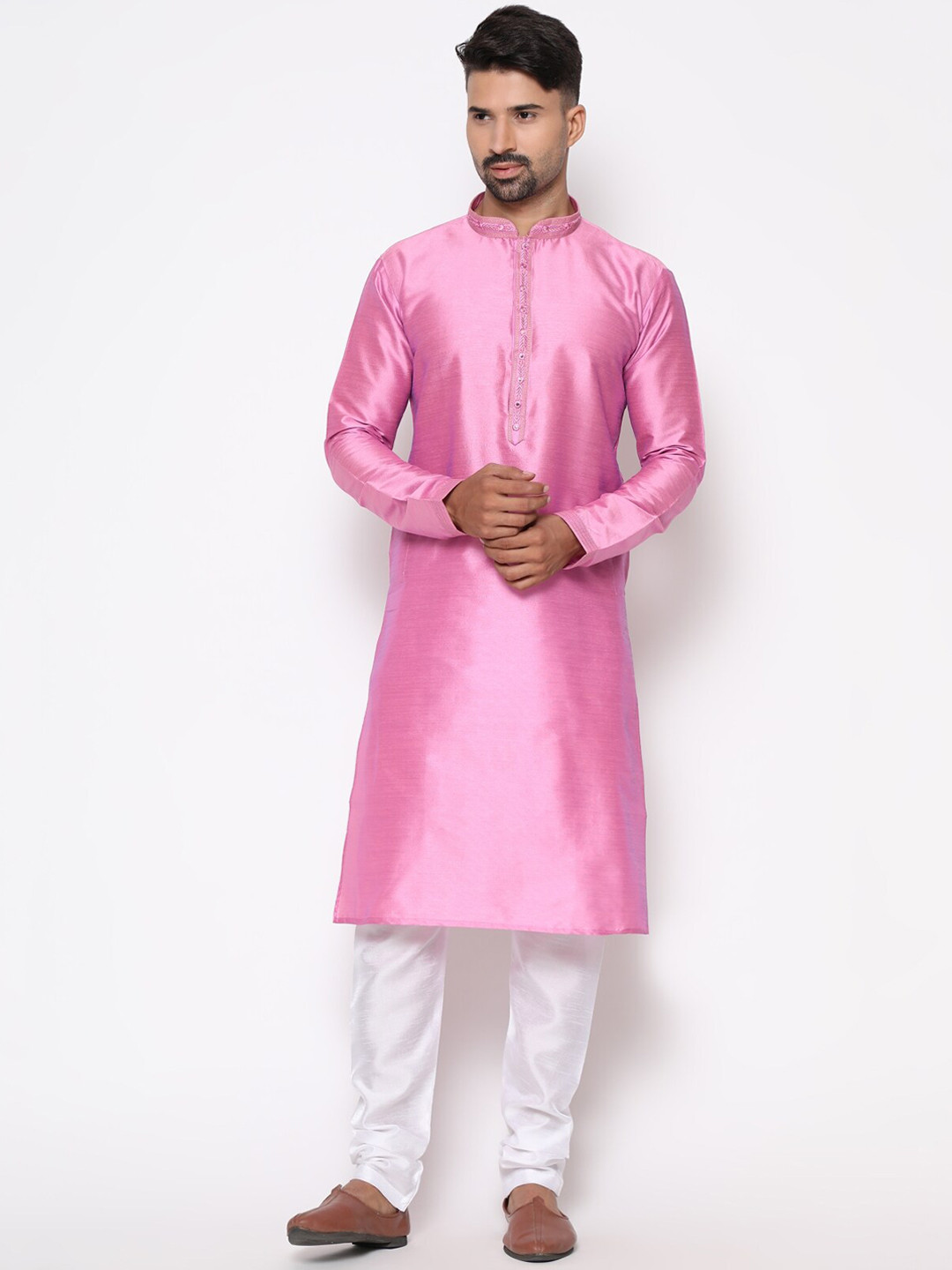 COCOI LIFESTYLE Men Pink Dupion Silk Kurta with Pyjamas