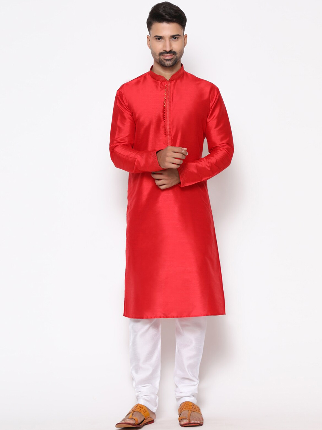 COCOI LIFESTYLE Men Red Dupion Silk Kurta with Pyjamas