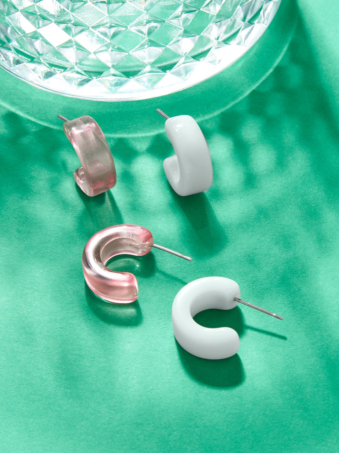 Accessorize Set of 2 90S Flashback Chunky Mini Resin Half Hoop Earrings