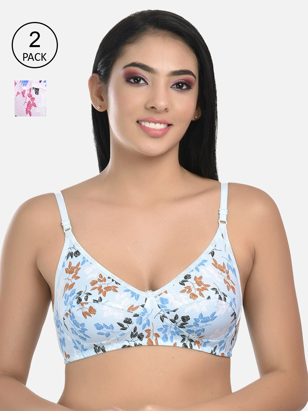 StyFun Pack of 2 Blue & Pink Floral Bra