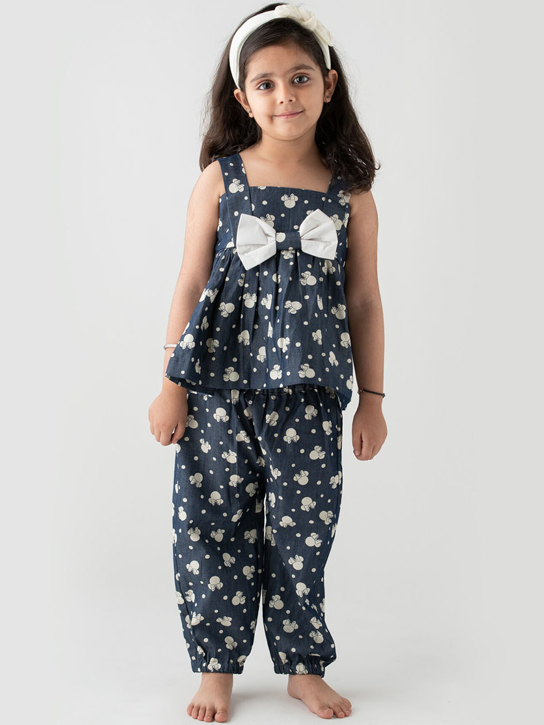 Little Musketeer Girls Blue Printed Top with Pyjamas Denim Coord Set