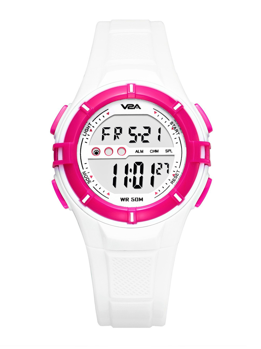 V2A Girls Pink Embellished Dial & White Wrap Around Straps Digital Multi Function Watch DK205-White