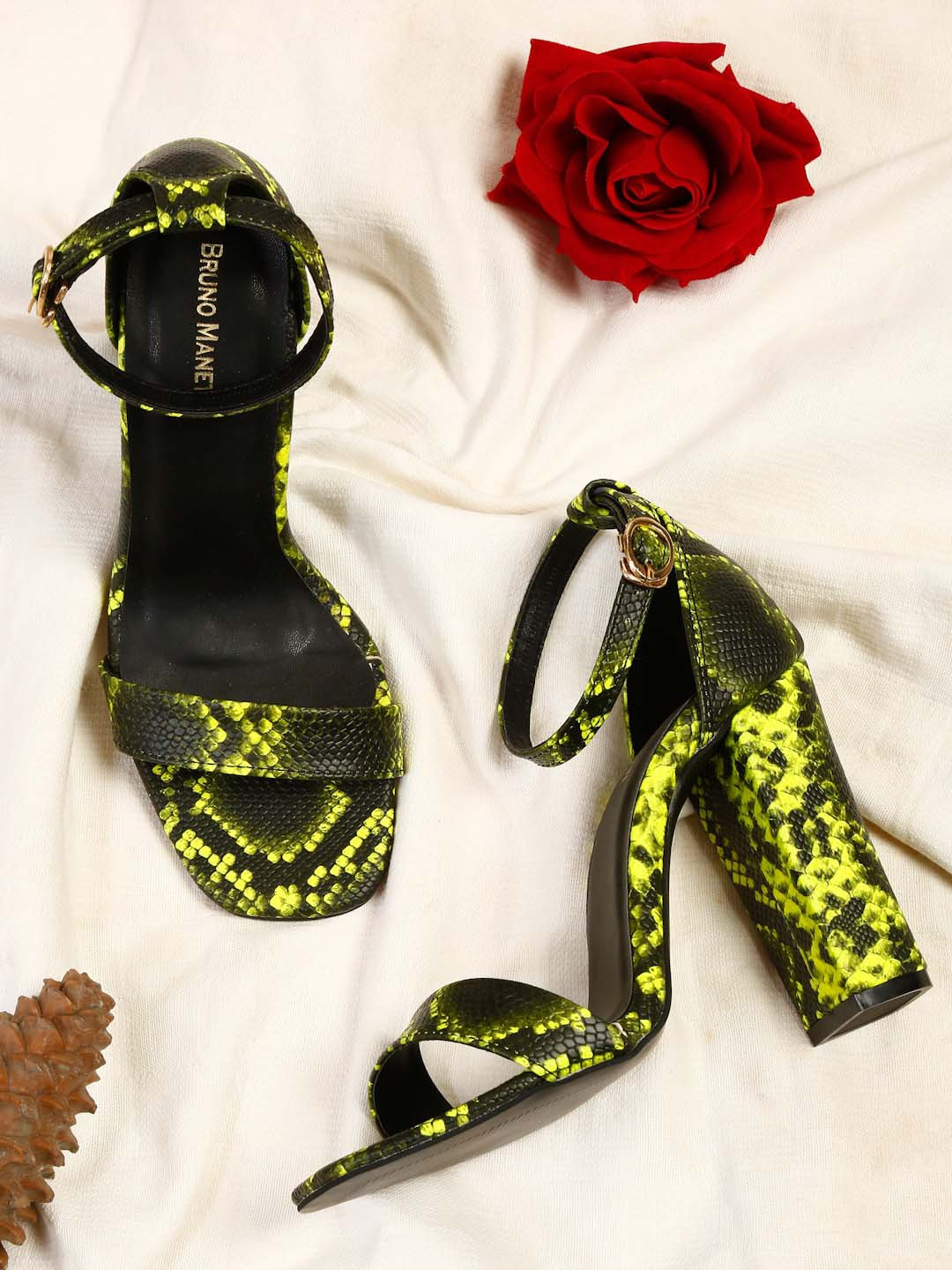 Bruno Manetti Green Animal print PU Block Heels