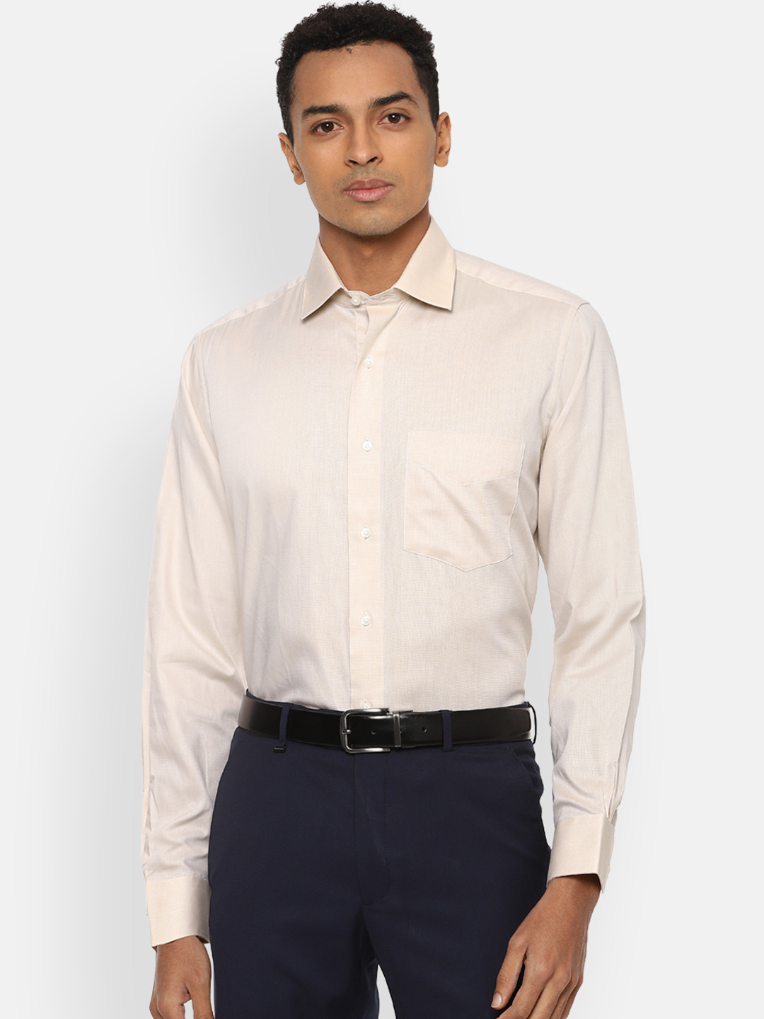 Van Heusen Men Cream-Coloured Regular Fit Solid Formal Shirt