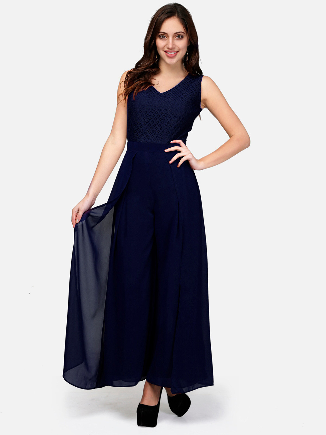 V&M Navy Blue Basic Jumpsuit with Layered