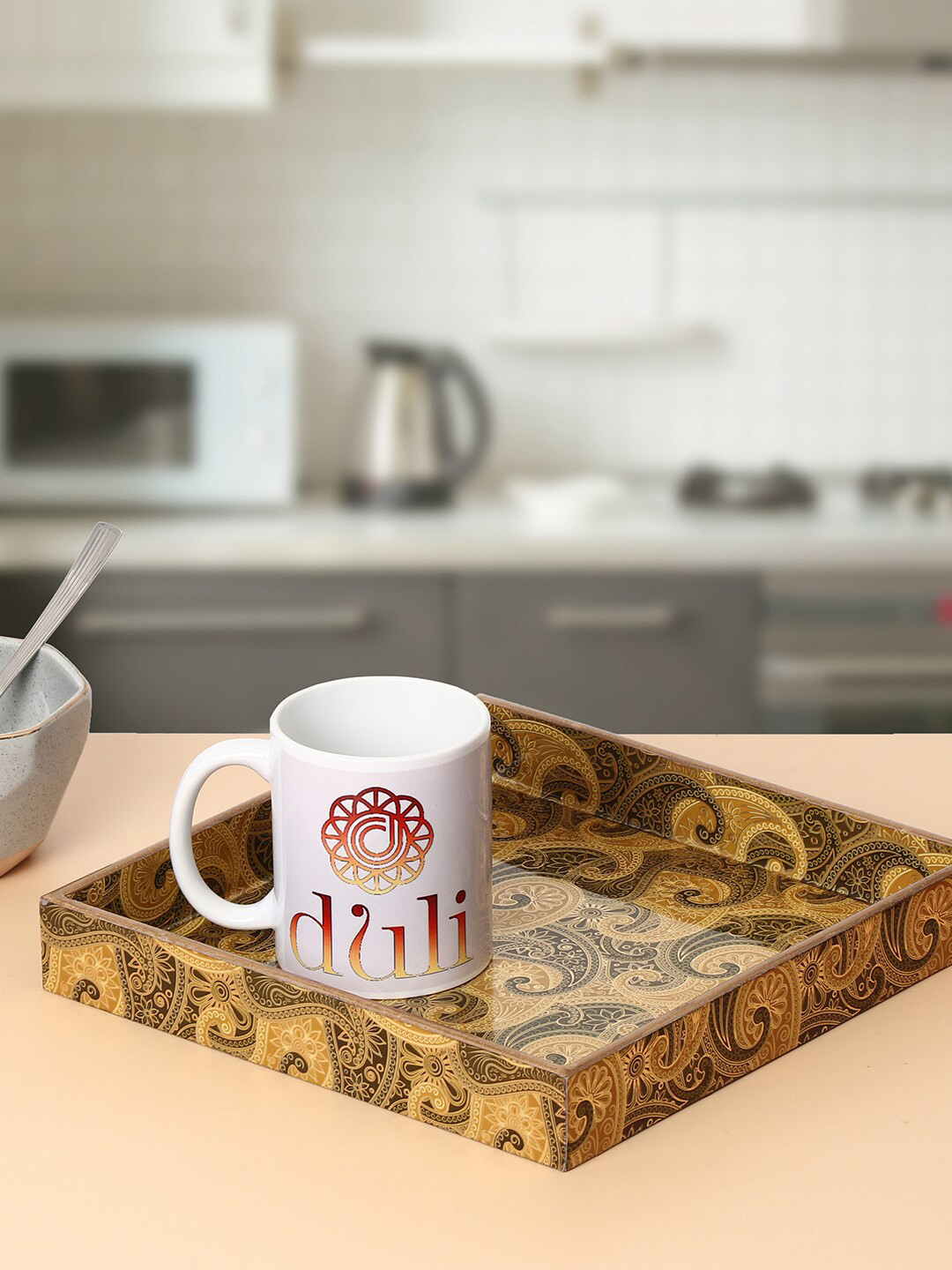 DULI Gold & Brown Printed Enameled Square Trays