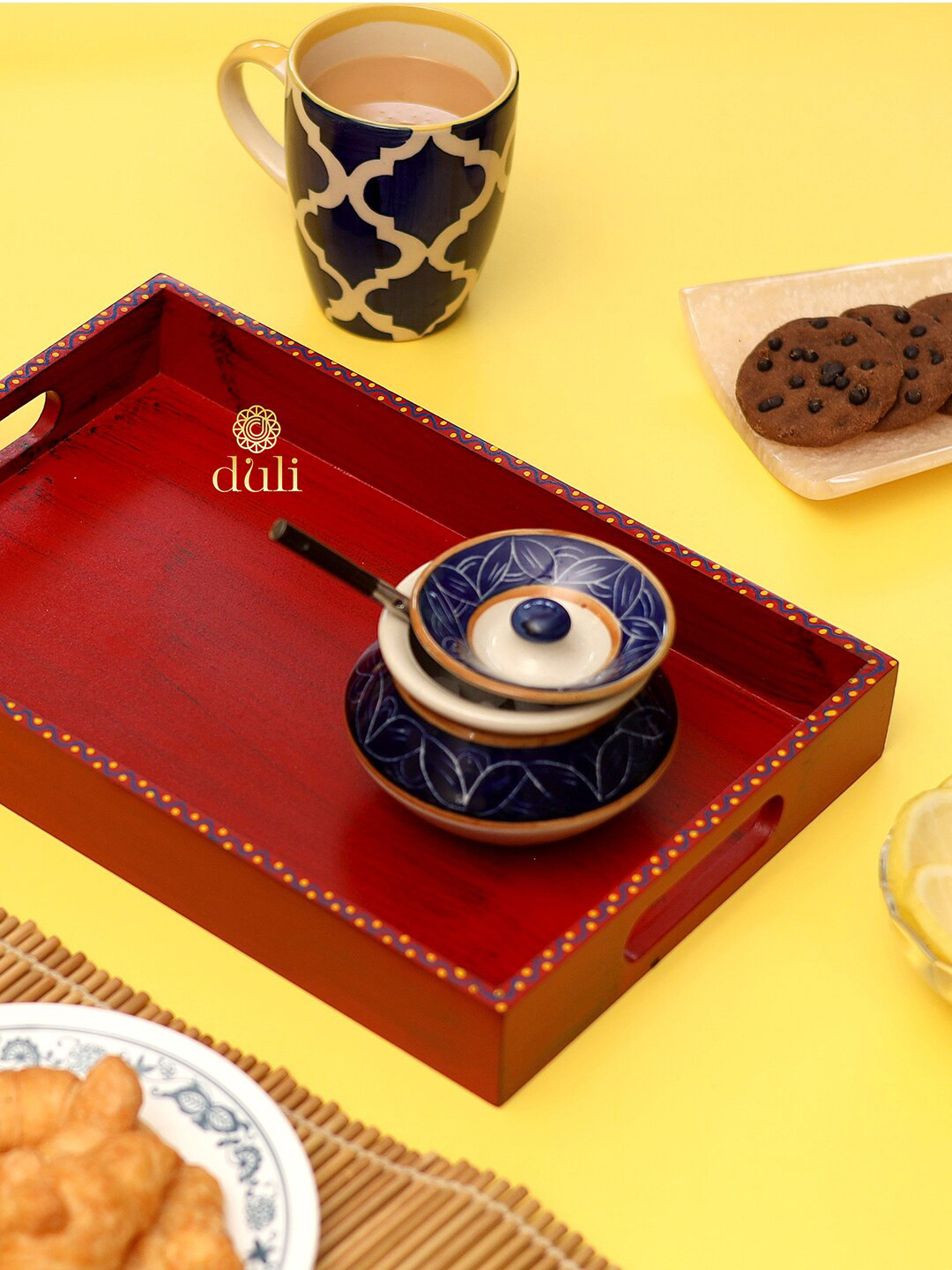 DULI Red Solid Wooden Trays