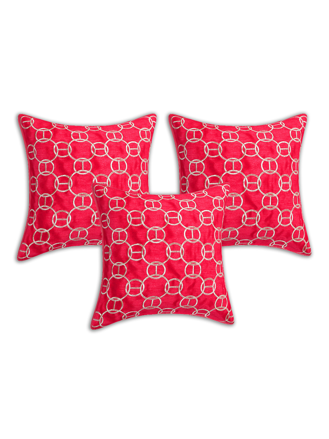 INDHOME LIFE High-Quality Silk Ultra Soft 3 Pcs Embroidered Square Cushion Covers -16x16In