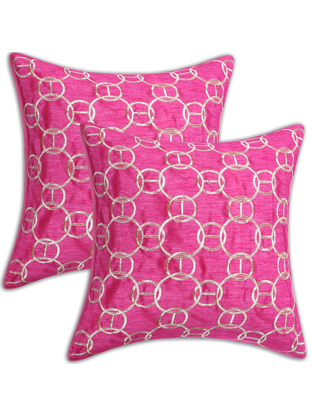 INDHOME LIFE Pink & Gold-Toned Set of 2 Embroidered Square Cushion Covers