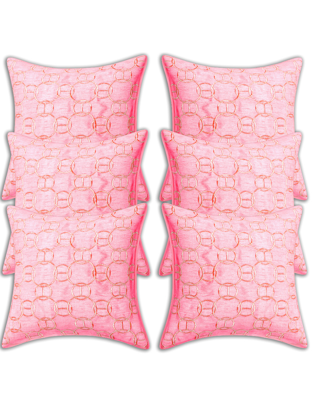 INDHOME LIFE Peach-Coloured Set of 6 Embroidered Square Cushion Covers