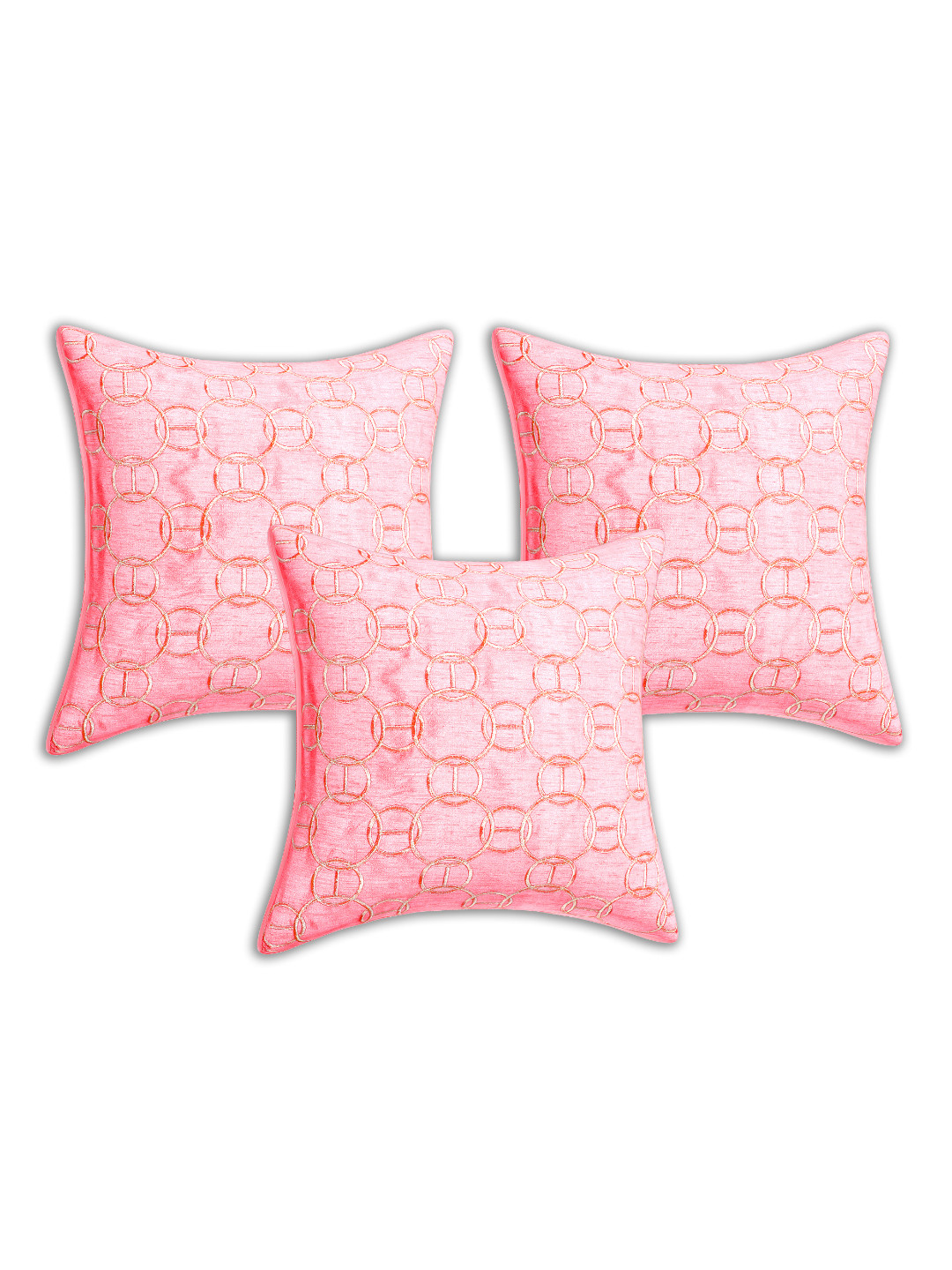 INDHOME LIFE Pink Silk Ultra Soft 3 Piece Embroidered Square Cushion Covers -16x16In