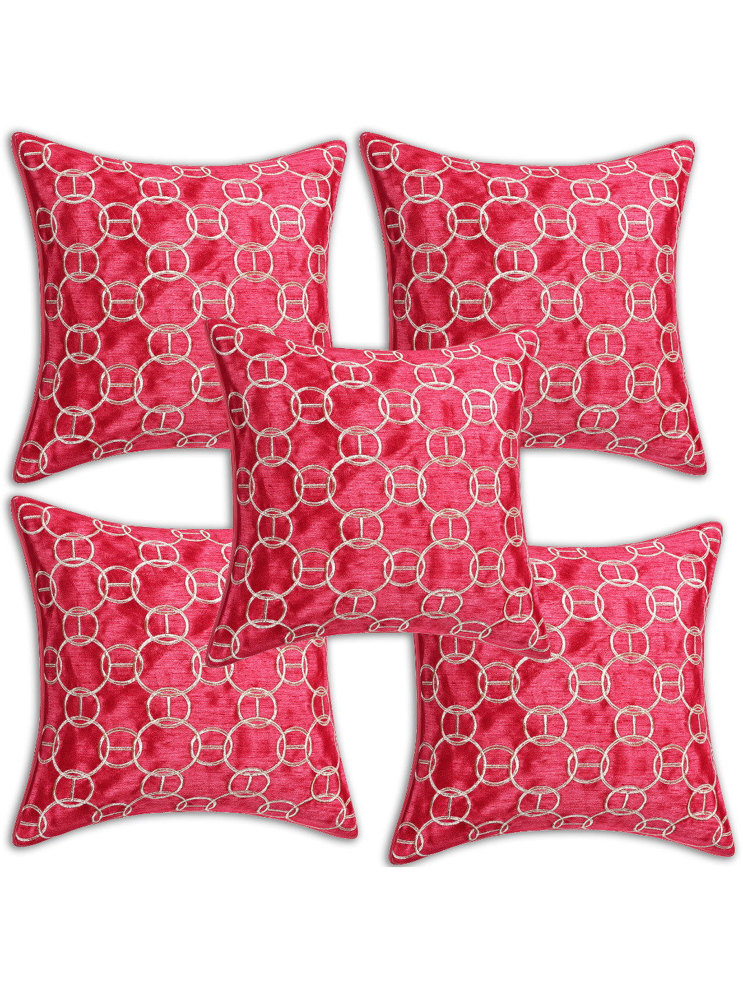 INDHOME LIFE Pink Silk Ultra Soft 5 Piece Embroidered Square Cushion Covers -16x16In