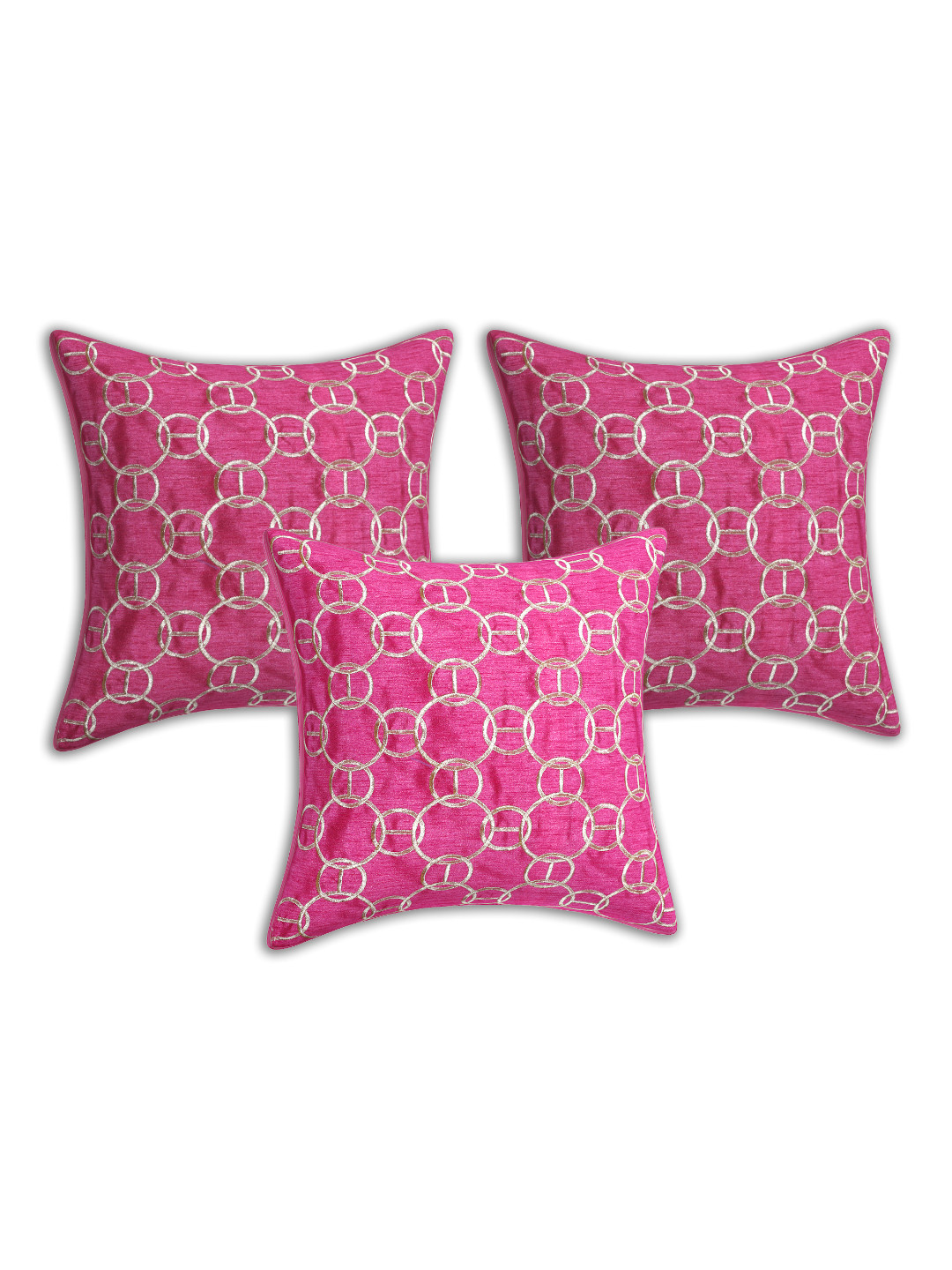 INDHOME LIFE Pink Geometric Silk Durable 3 Pcs Square Cushion Covers - 16 x 16 In