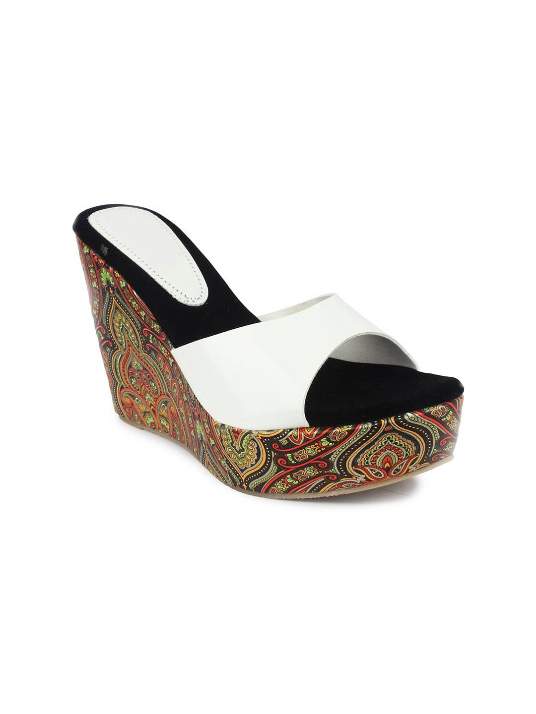 Glitzy Galz White & Black Printed High-Top Wedge Sandals