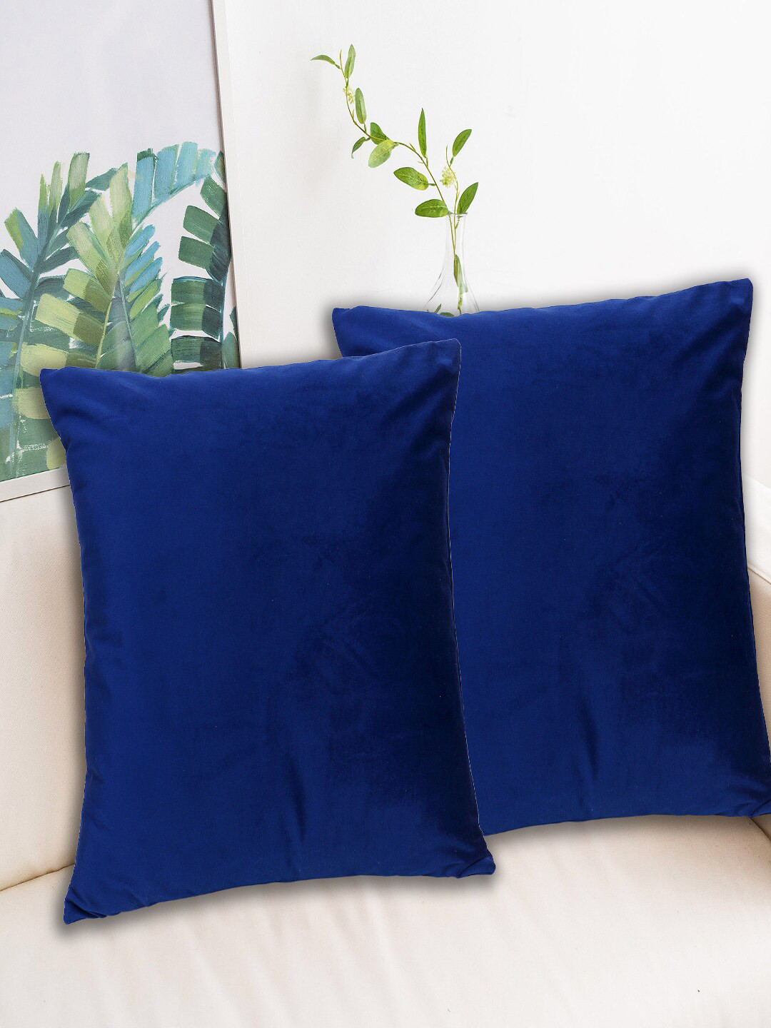 INDHOME LIFE Navy Blue Velvet Ultra Soft 2 Square Cushion Covers -16x16In