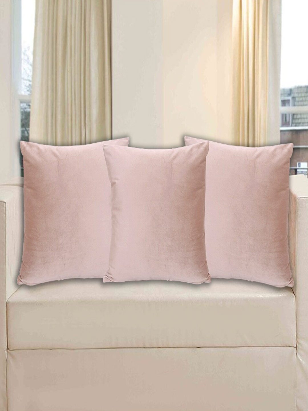 INDHOME LIFE Beige Velvet Durable 3 Pcs Rectangle Cushion Covers - 16 x 16 In