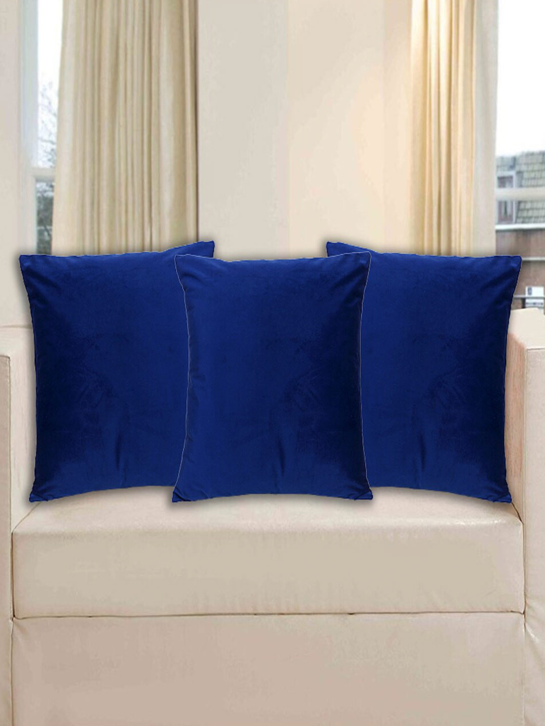 INDHOME LIFE Navy Blue Set of 3 Velvet Square Cushion Covers