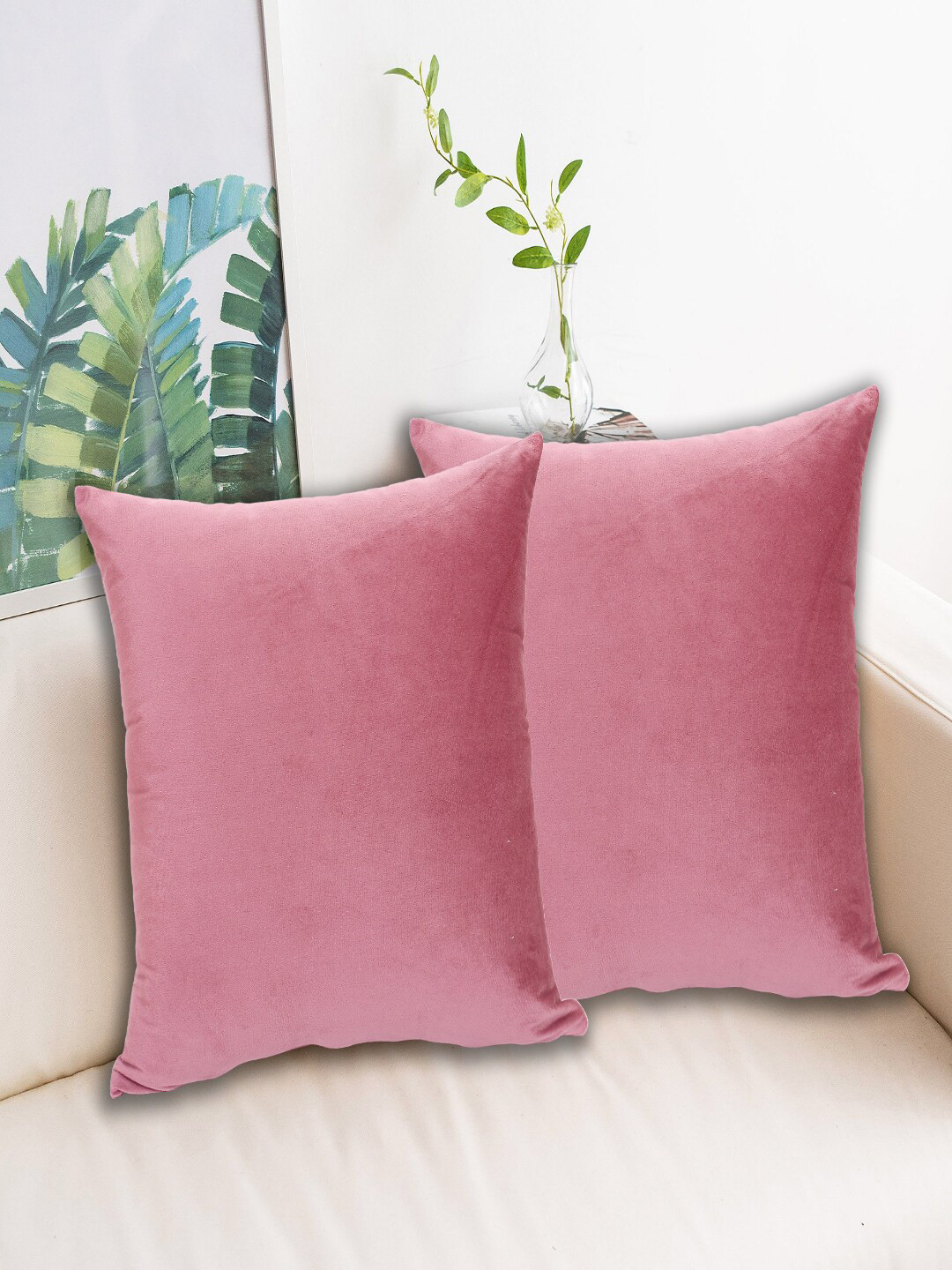INDHOME LIFE Peach-Coloured Set of 2 Velvet Square Cushion Covers