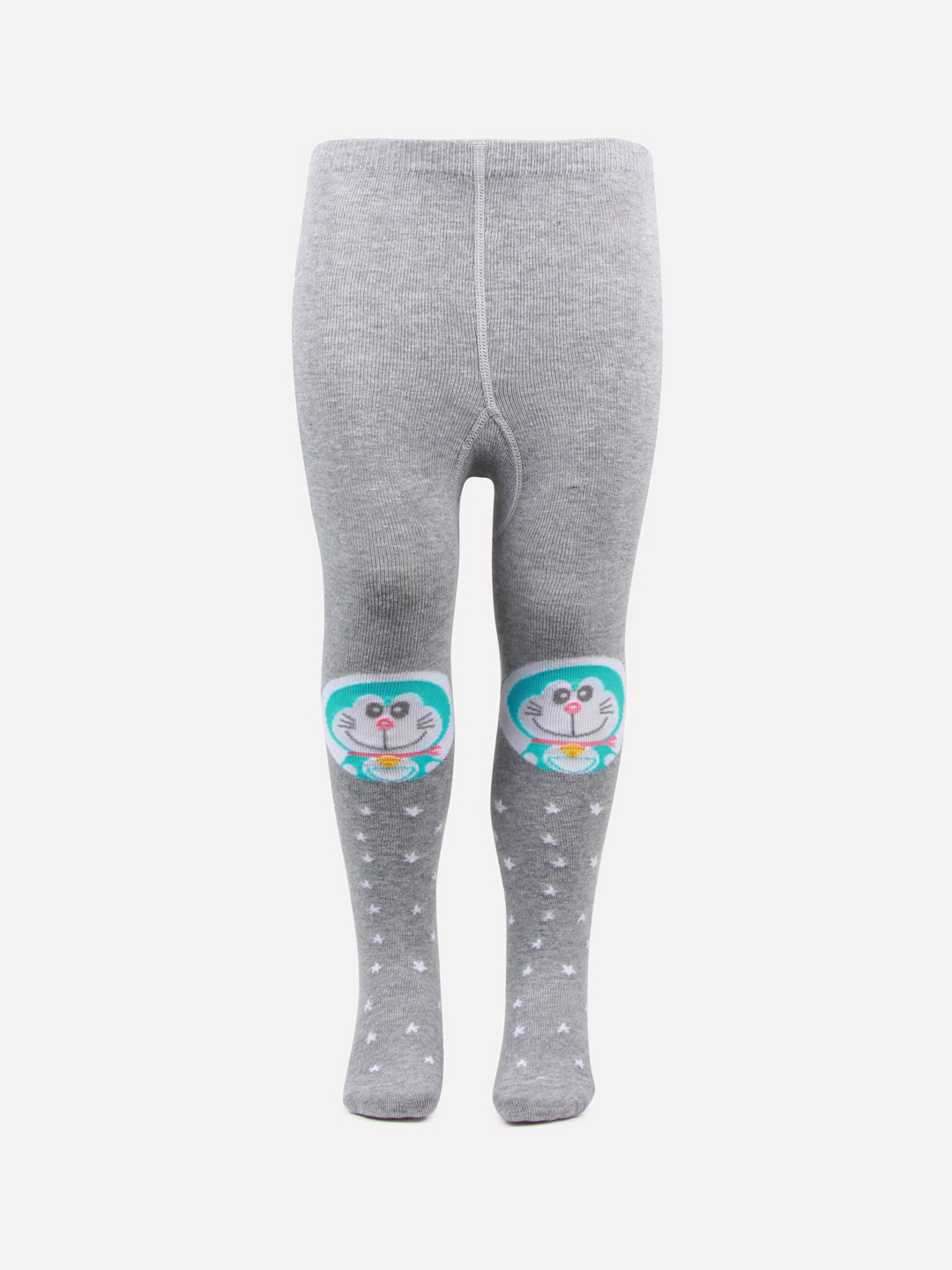 Bonjour Girls Grey Melange Doraemon Printed Anti Odour Knitted Cotton Tights