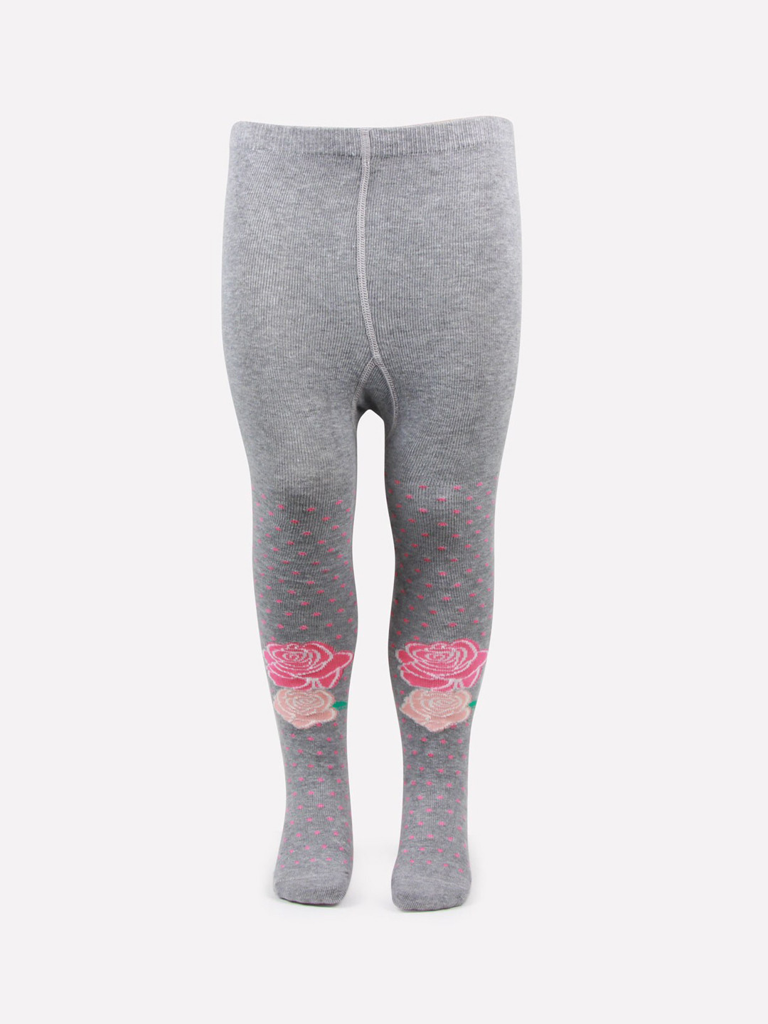 Bonjour Girls Grey Melange Floral Barbie Printed Anti Odour Knitted Cotton Tights