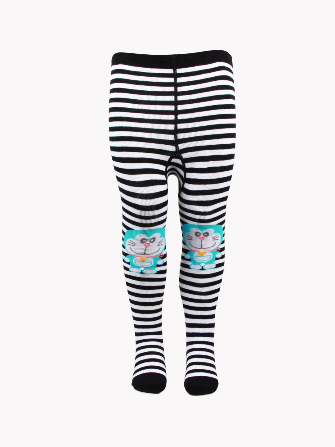 Bonjour Infant Girls Black & White Striped Doraemon Anti-Odour Knitted Tights
