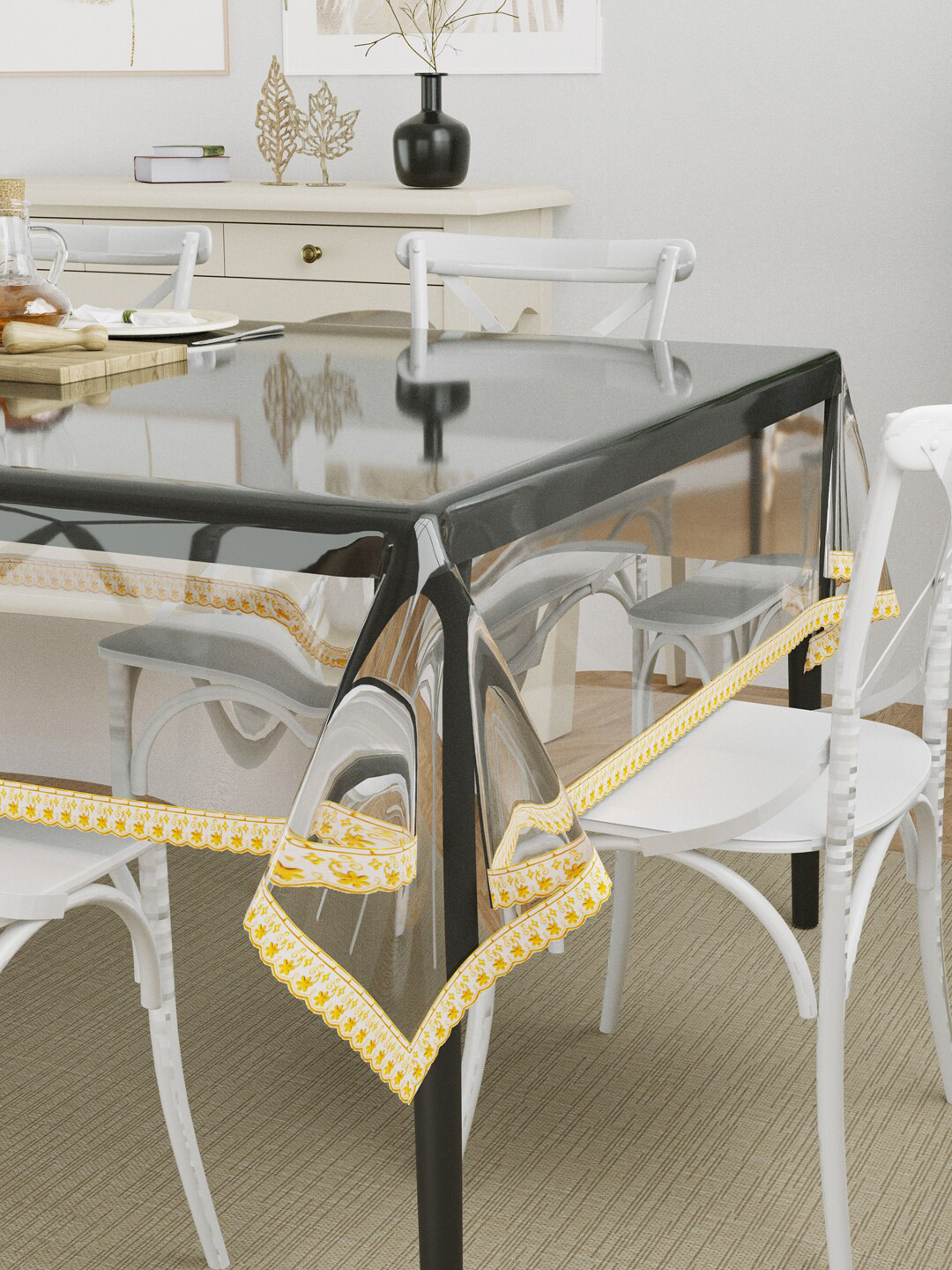 Clasiko Gold-Coloured & Transparent Solid Rectangle 6 Seater Table Covers