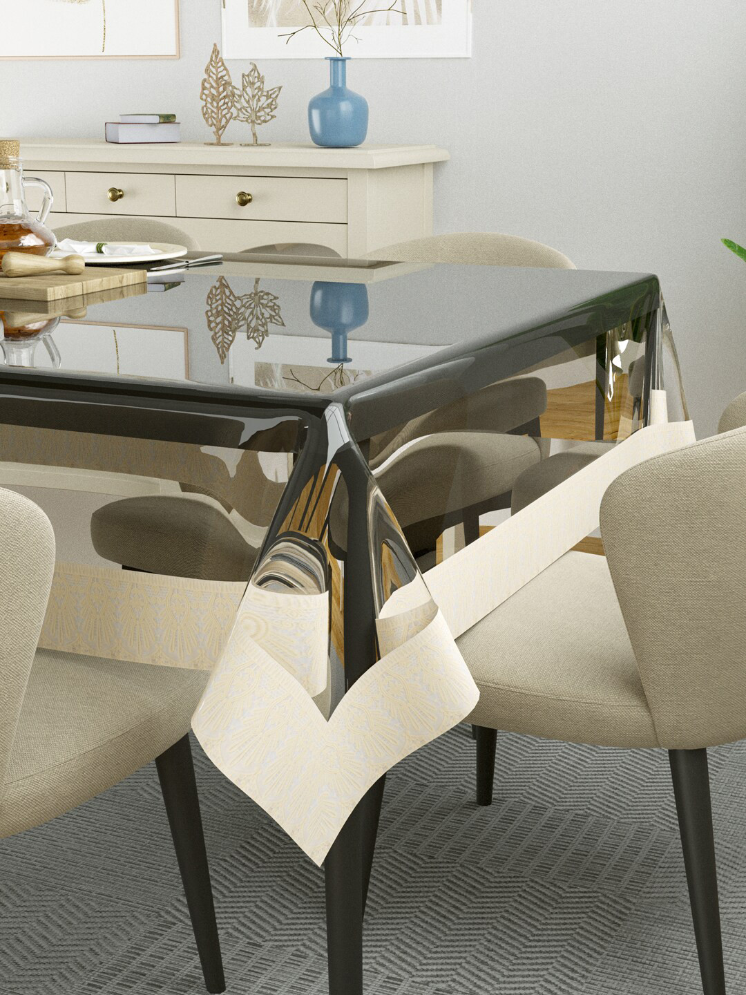 Clasiko  Cream Coloured & Transparent Solid Table Covers