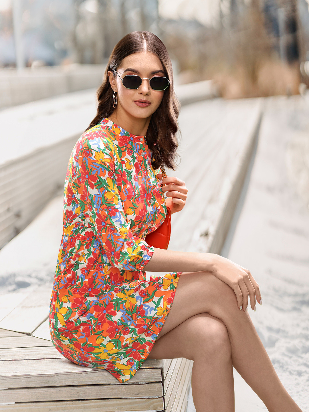 Vero Moda White & Yellow Floral A-Line Dress