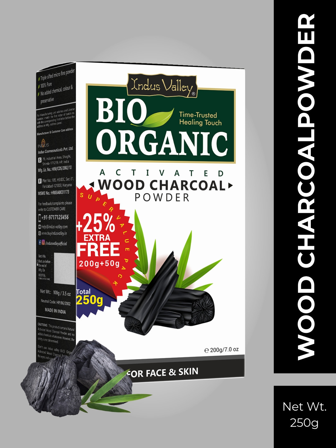 Indus Valley BIO Organic Pure Charcoal Face Pack Powder 250 g