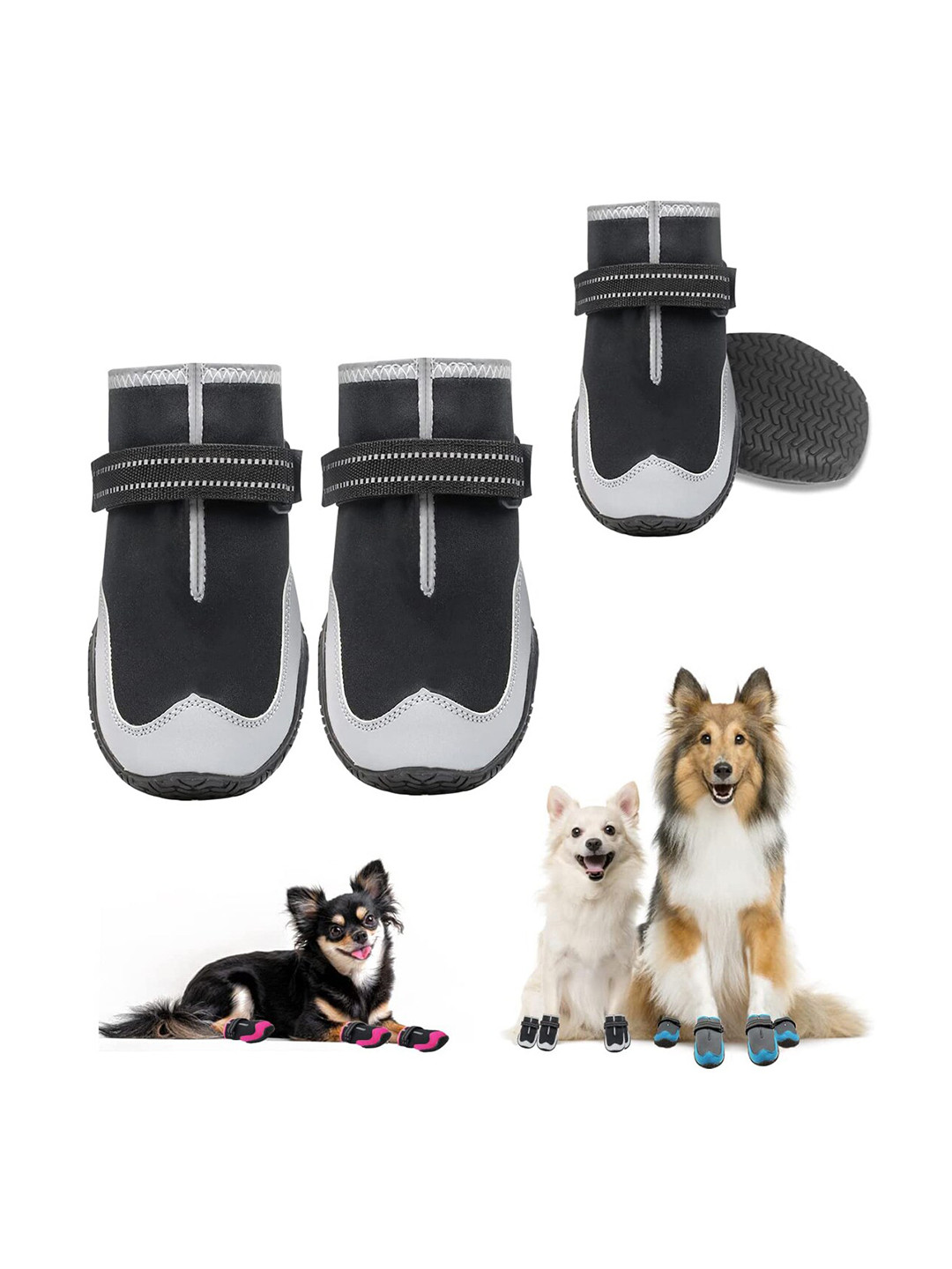 PAWCHIE Black & Grey Colourblocked Waterproof Rubber Dog Shoes