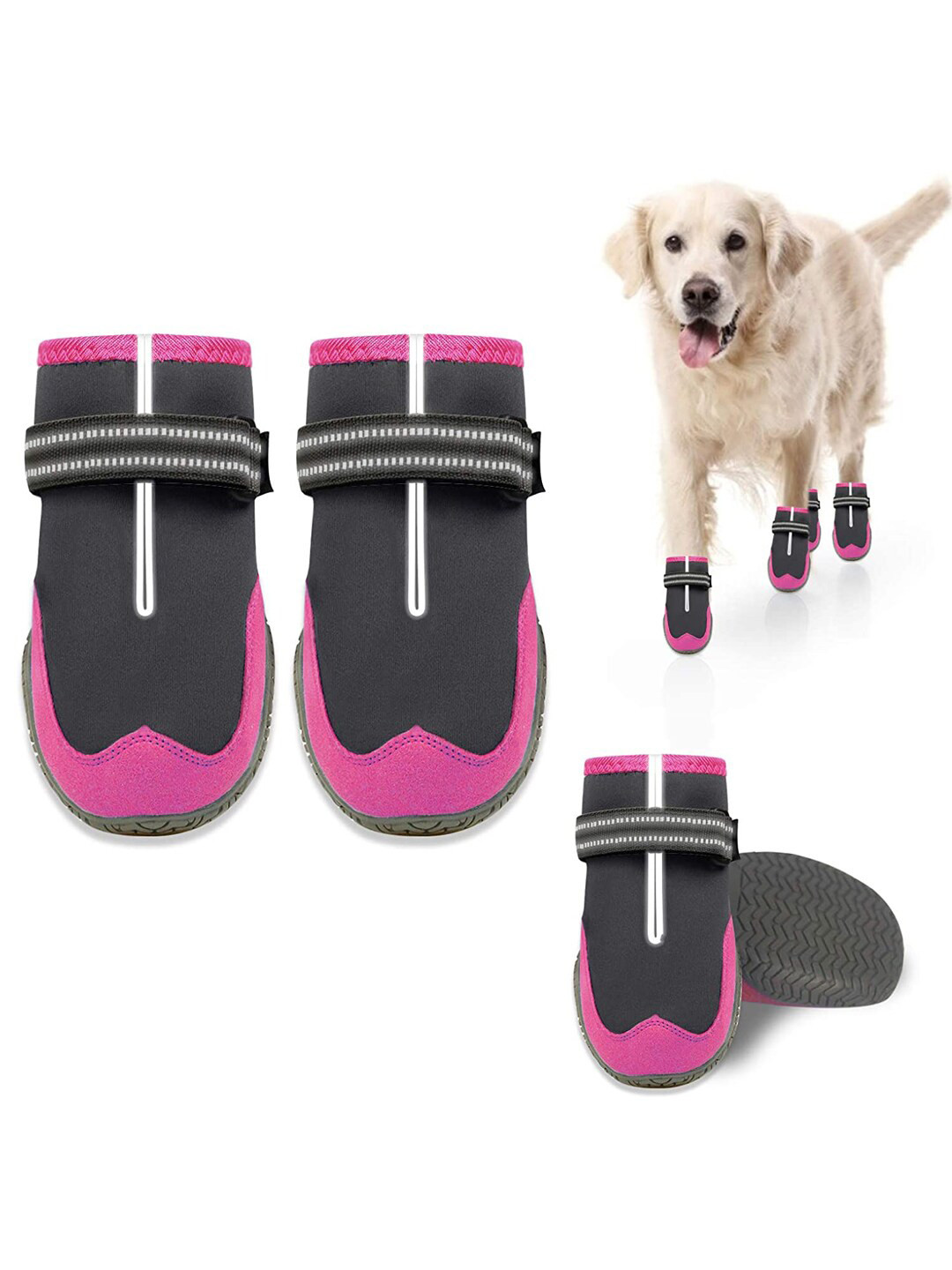 PAWCHIE Pink & Black Self-Design Rubber Dog Shoes