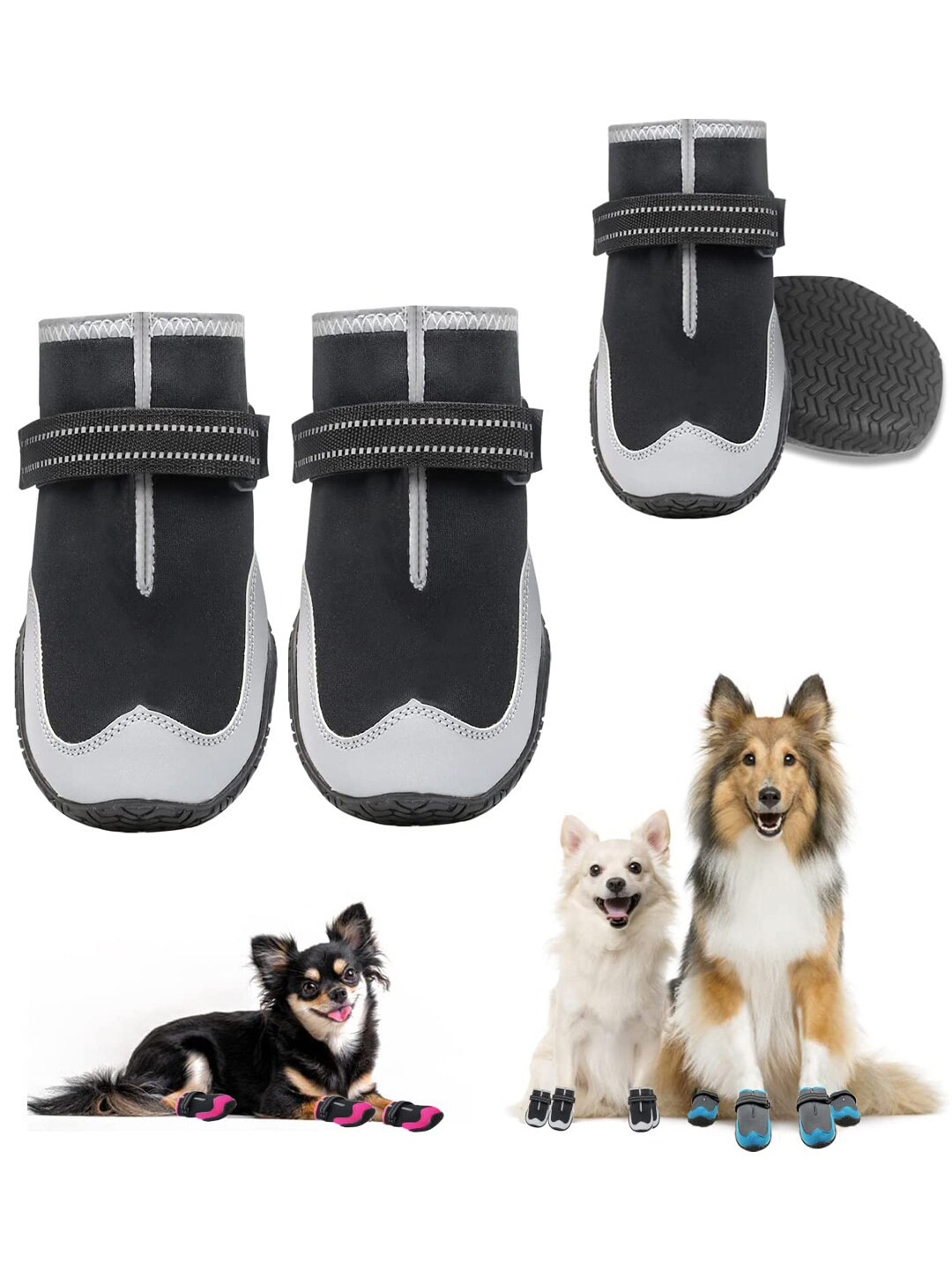 PAWCHIE Black Solid Waterproof Anti-Slip Pet Shoes
