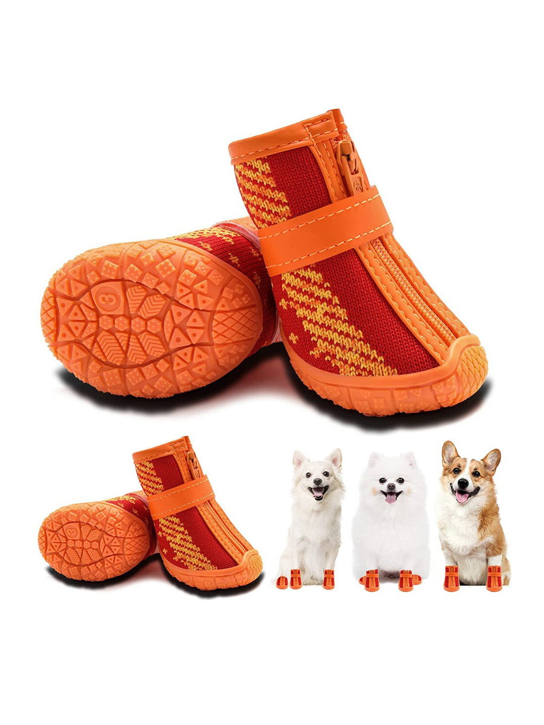 PAWCHIE Orange Coloured Self-Design Rubber Dog Shoes