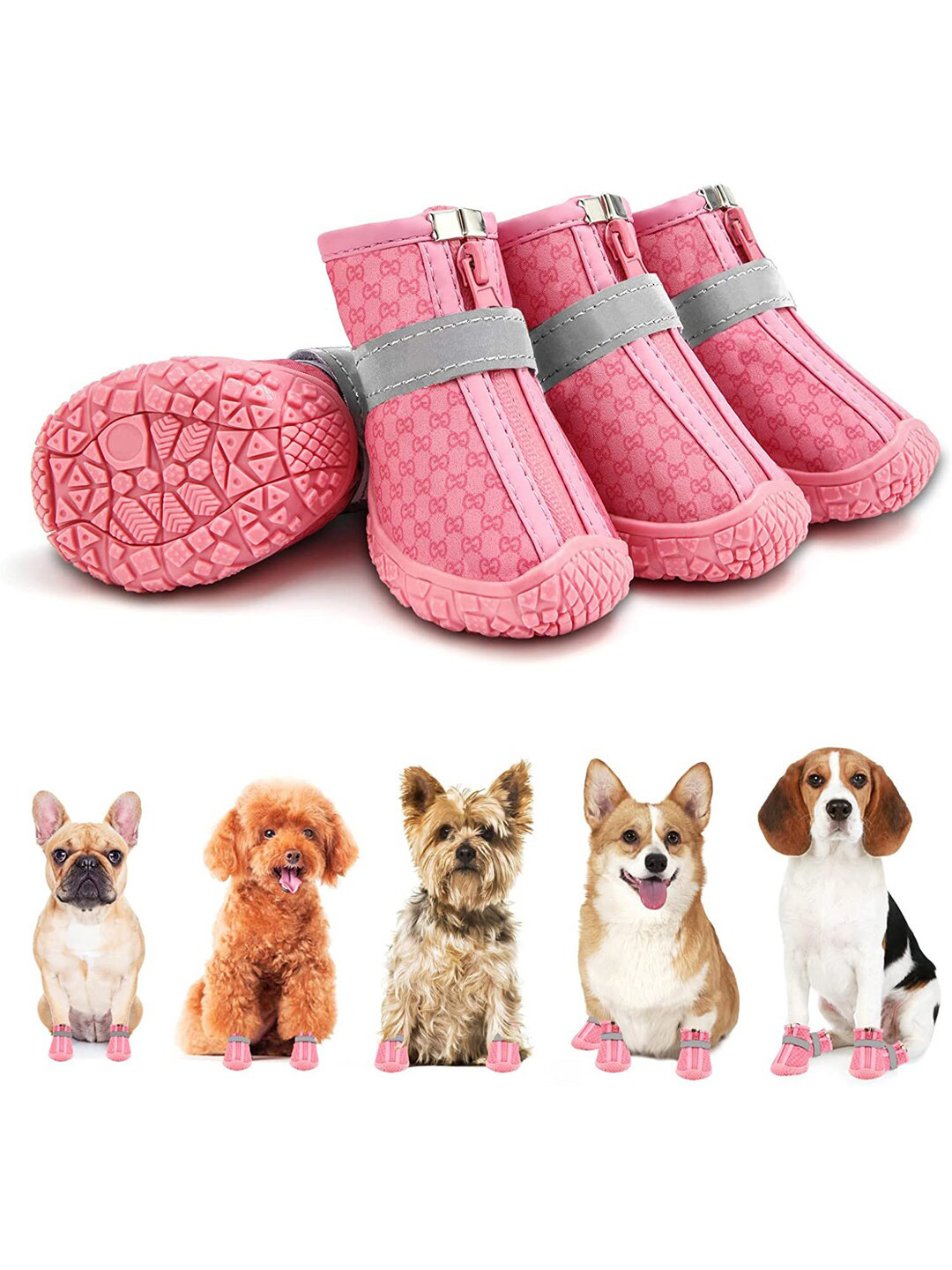 PAWCHIE Pink Self-Design Rubber Dog Shoes