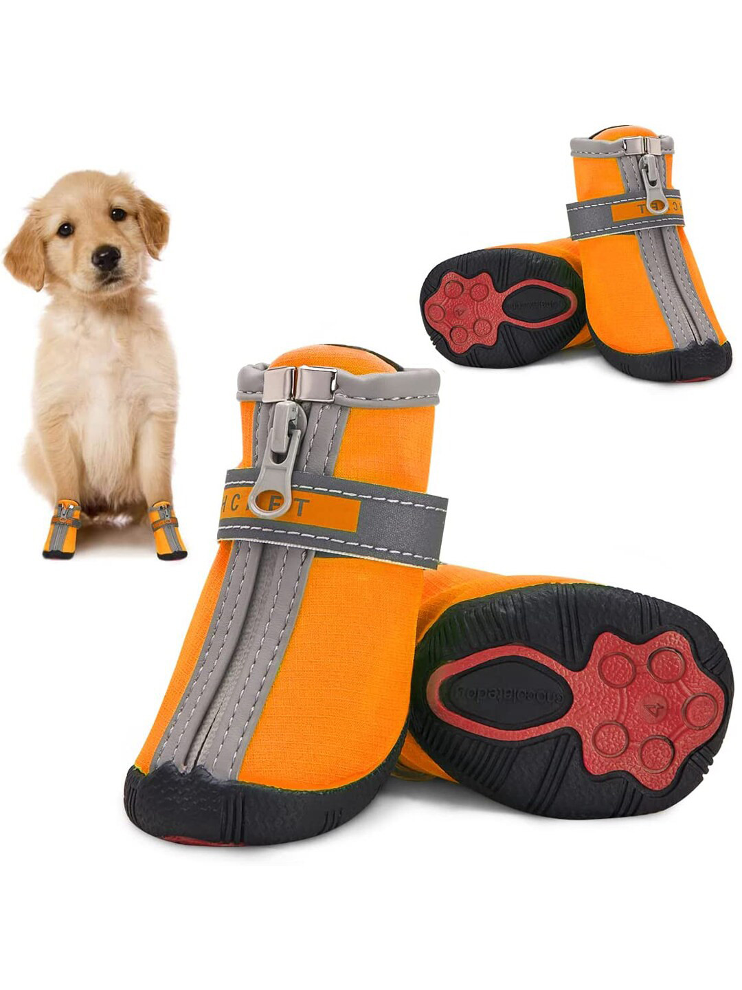 PAWCHIE Orange Coloured Self-Design Rubber Dog Shoes