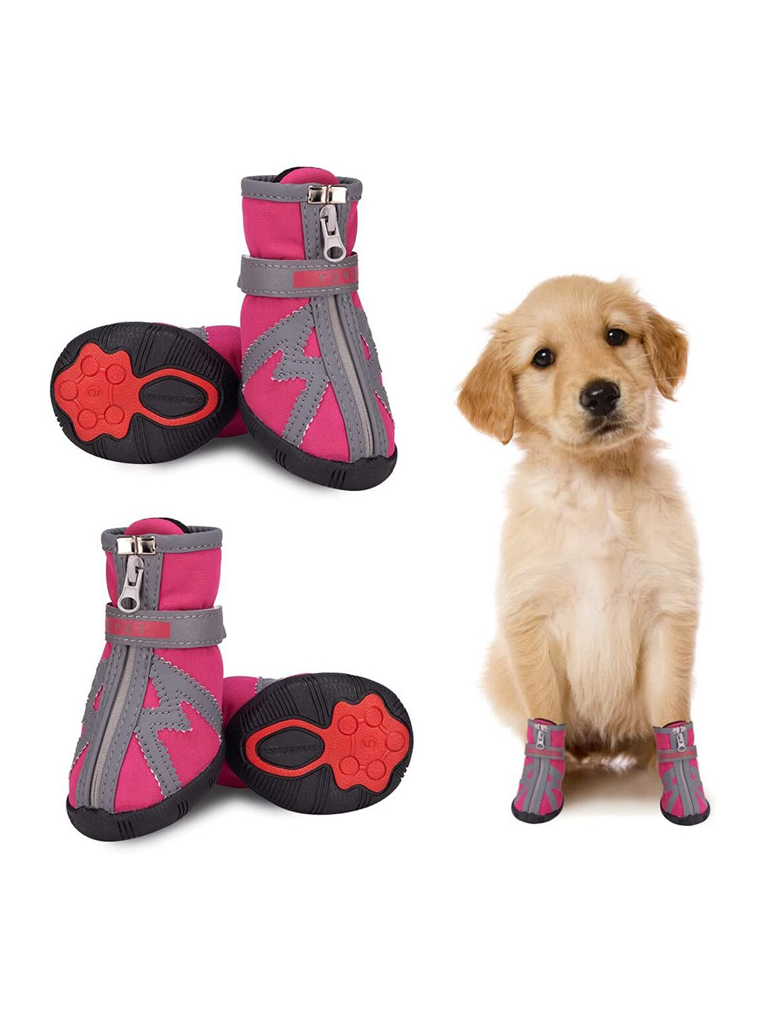 PAWCHIE Pink & Grey Self Design Rubber  Pet Shoes