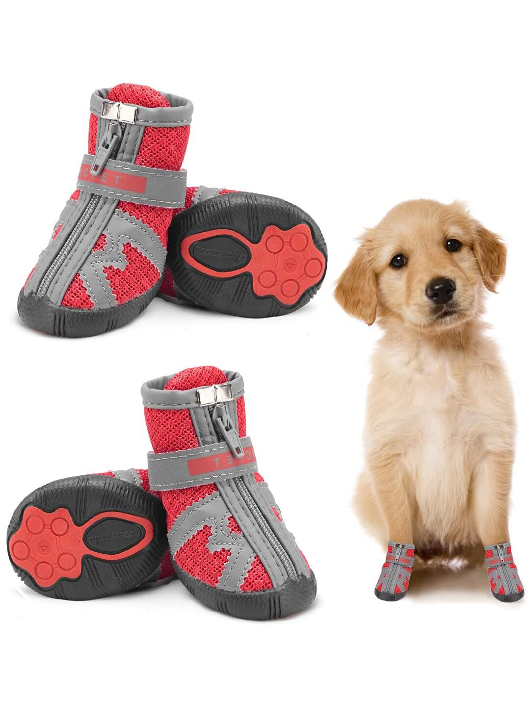 PAWCHIE Red & Grey Self-Design Rubber Dog Shoes