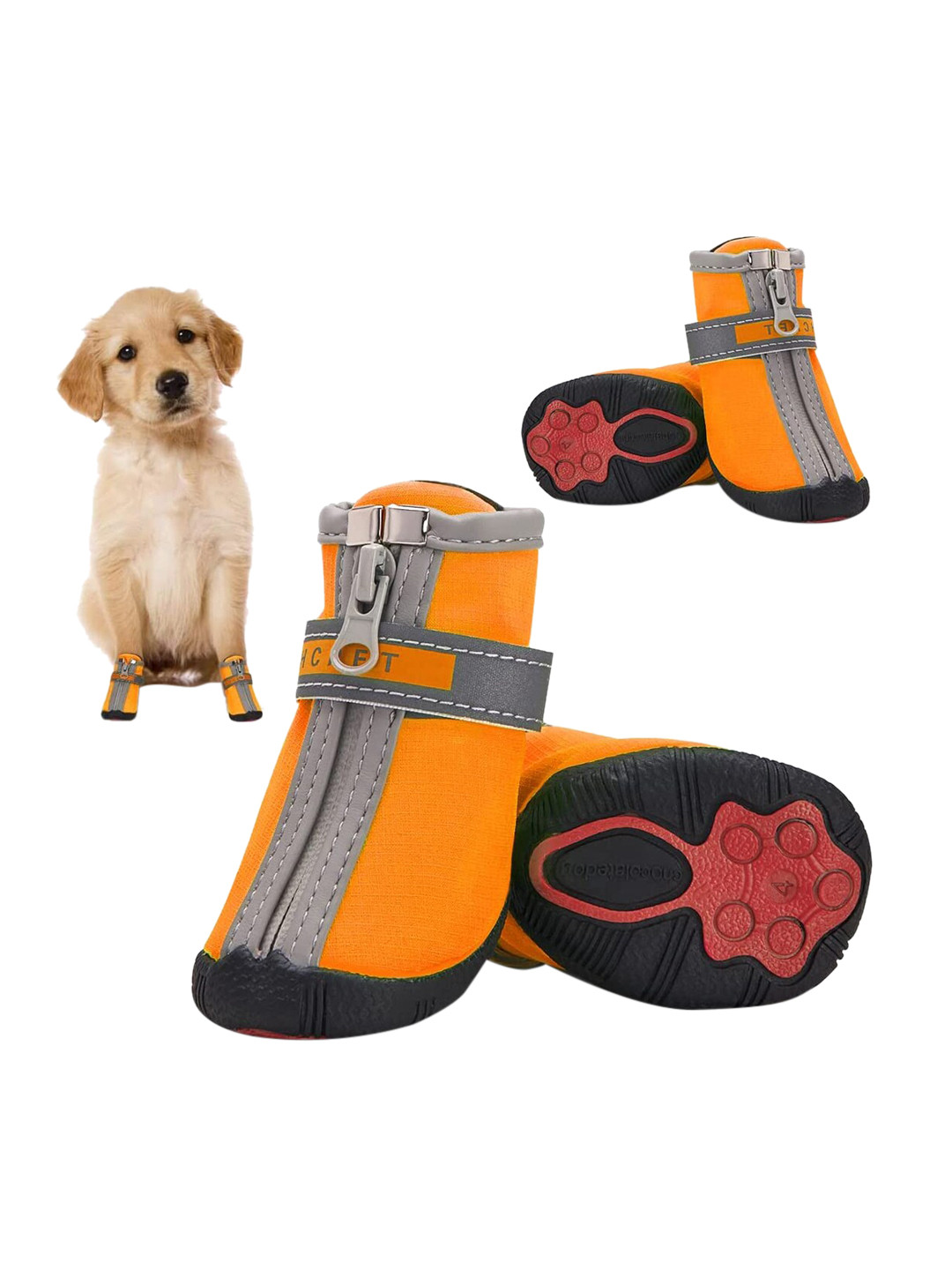 PAWCHIE Orange Colored Patterned Dog Shoes Anti-Slip Waterproof