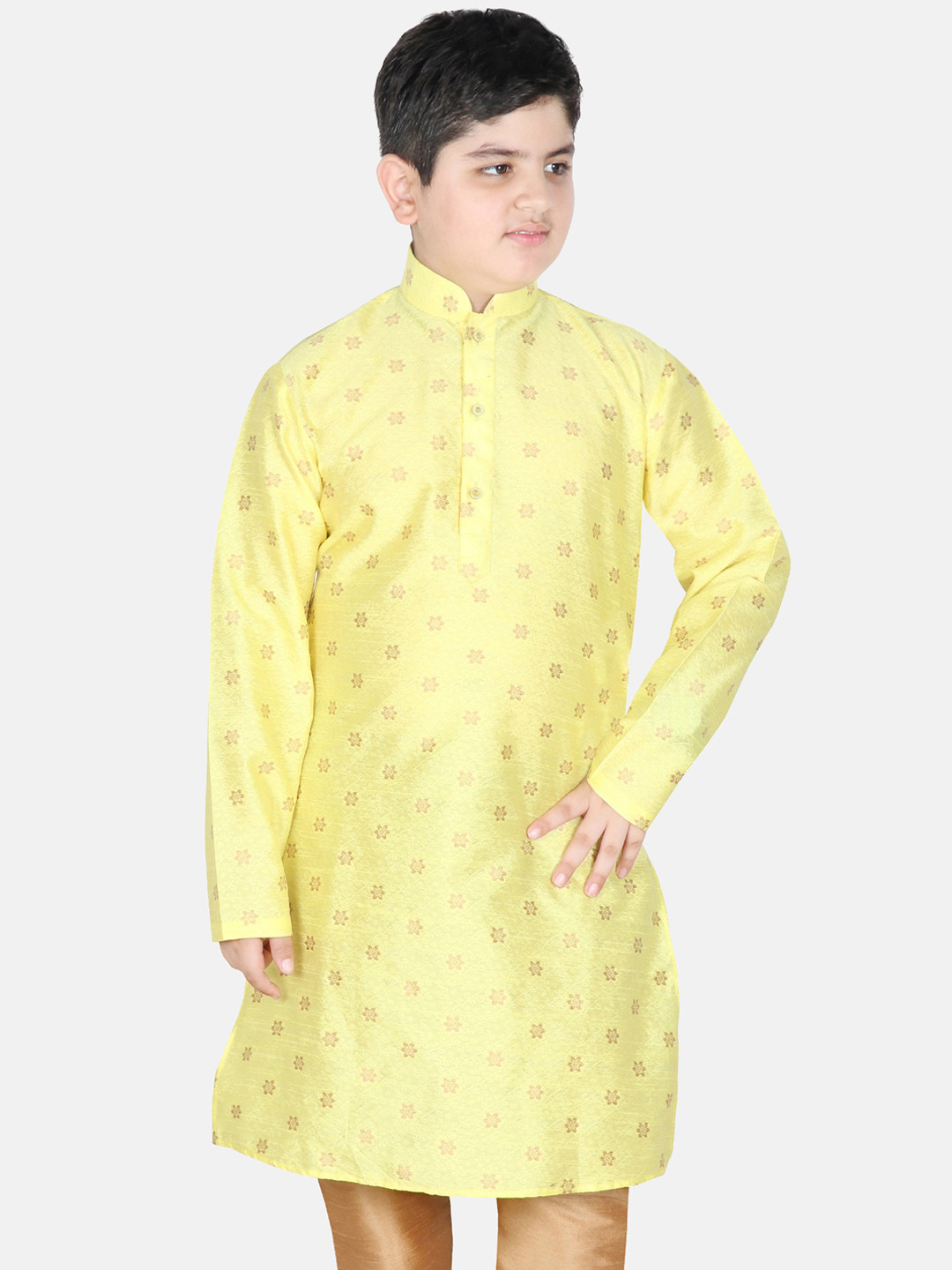 SG YUVRAJ Boys Yellow Floral Raw Silk Kurta