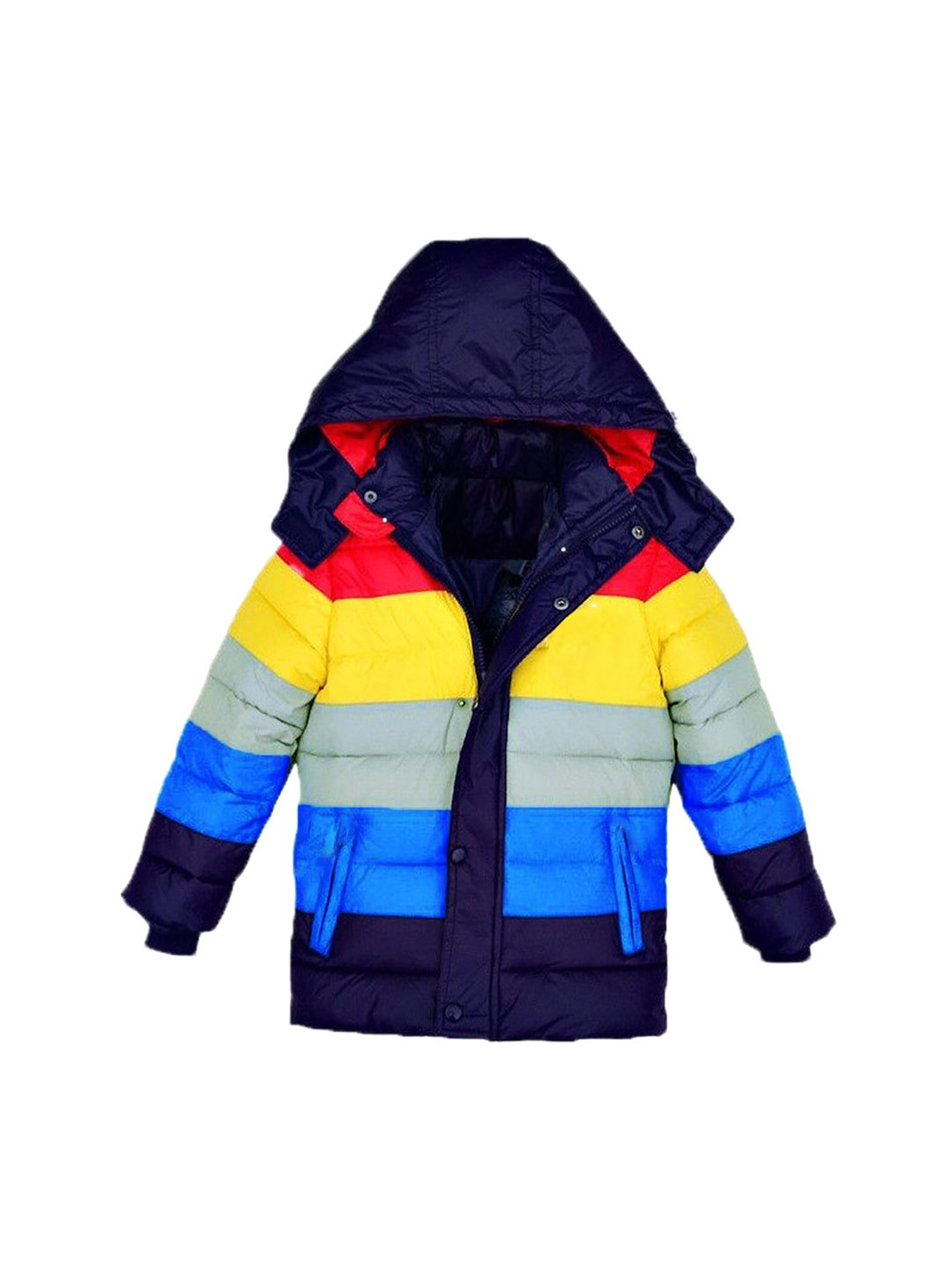 AD & AV Boys Navy Blue Colourblocked Longline Puffer Jacket With Hood
