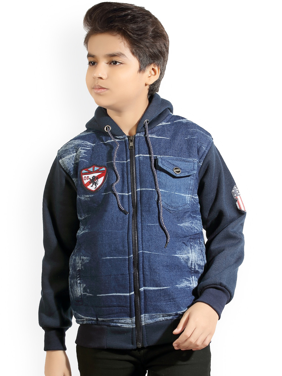 AD & AV Boys Navy Blue Denim Hooded  Jacket