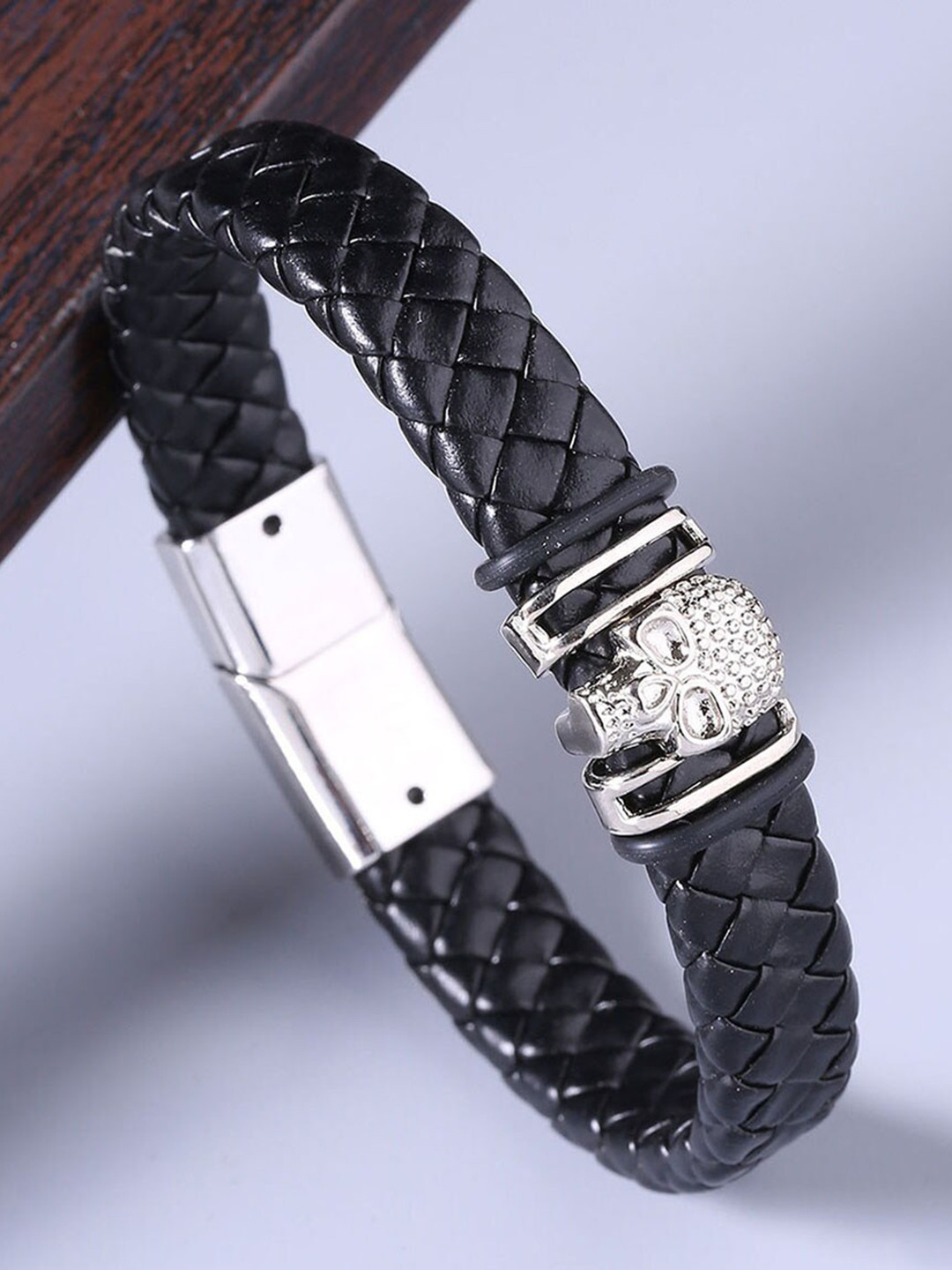 Dare by Voylla Men Silver Road Rider Cuff Style Bracelet