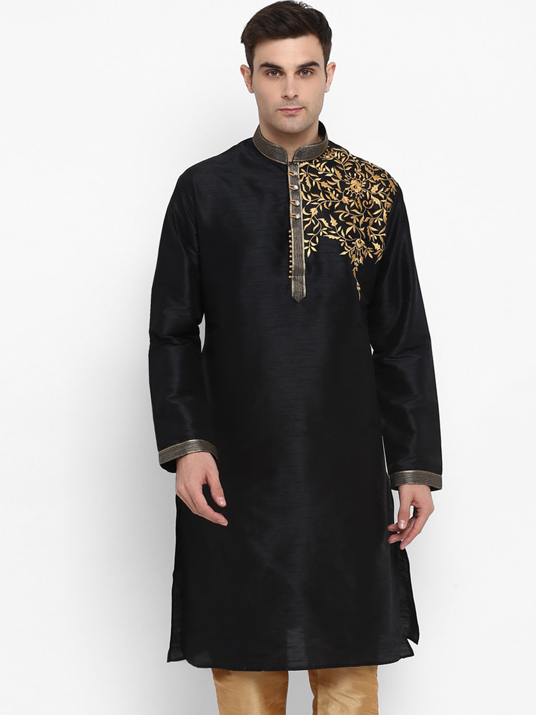 ROYAL KURTA Men Black Dupion Silk Kurta with Pyjamas