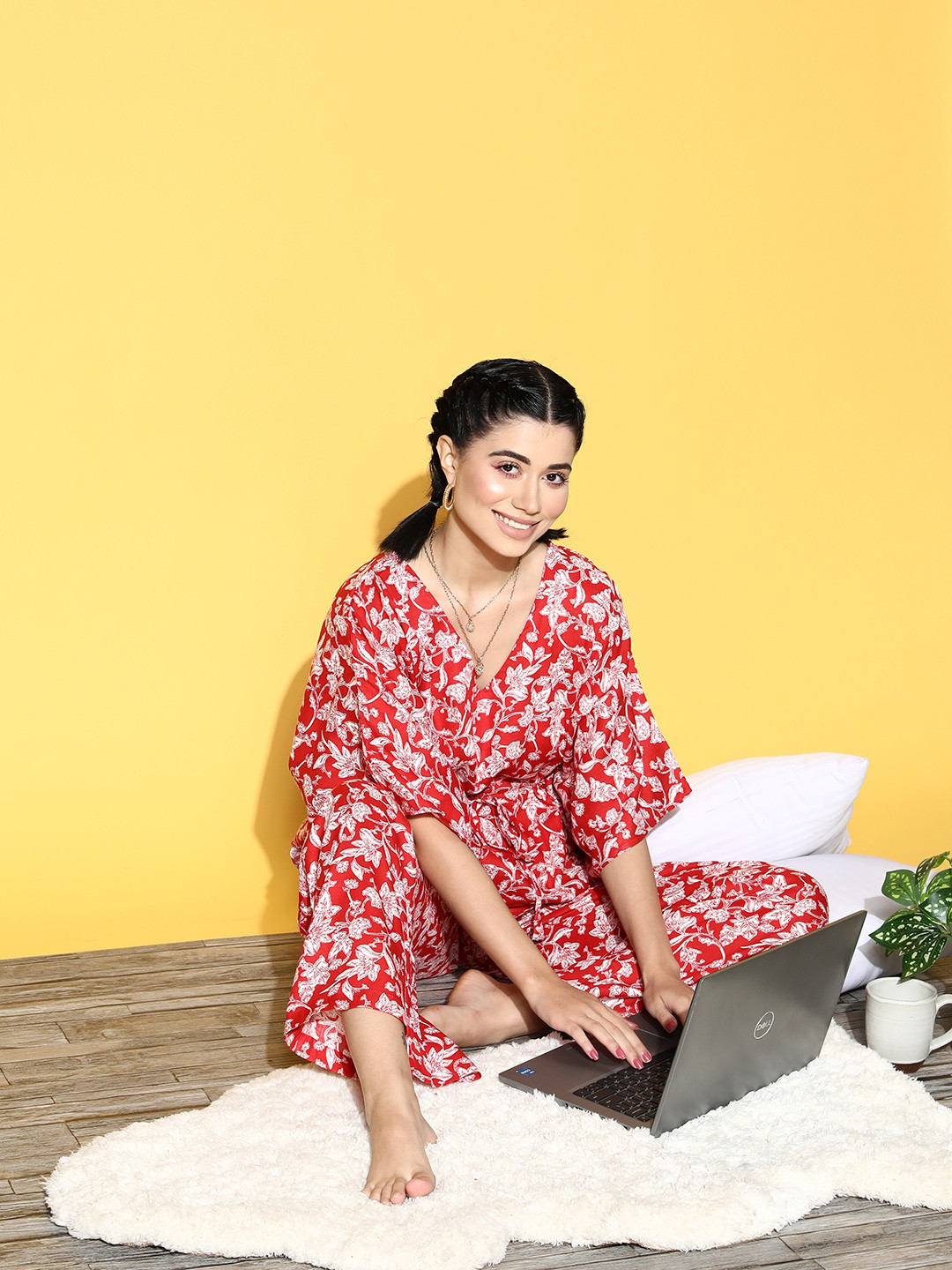 ETC Women Red Floral Workleisure Set Night Suit