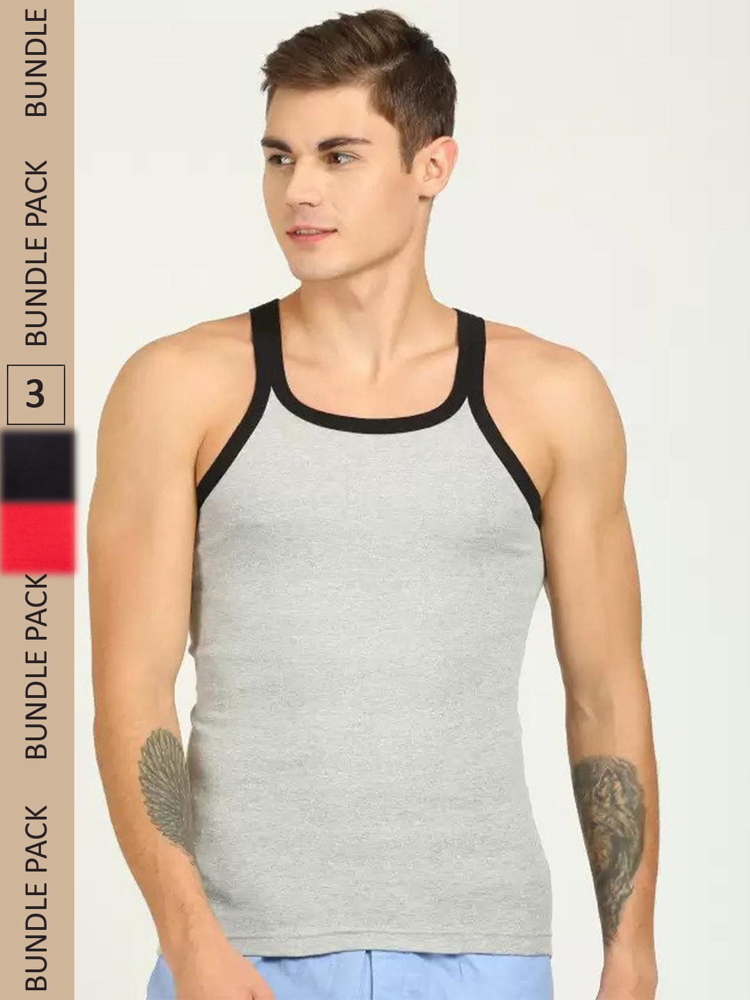 JON Men Pack Of 3 Assorted Cotton OBamaa Gym Vests