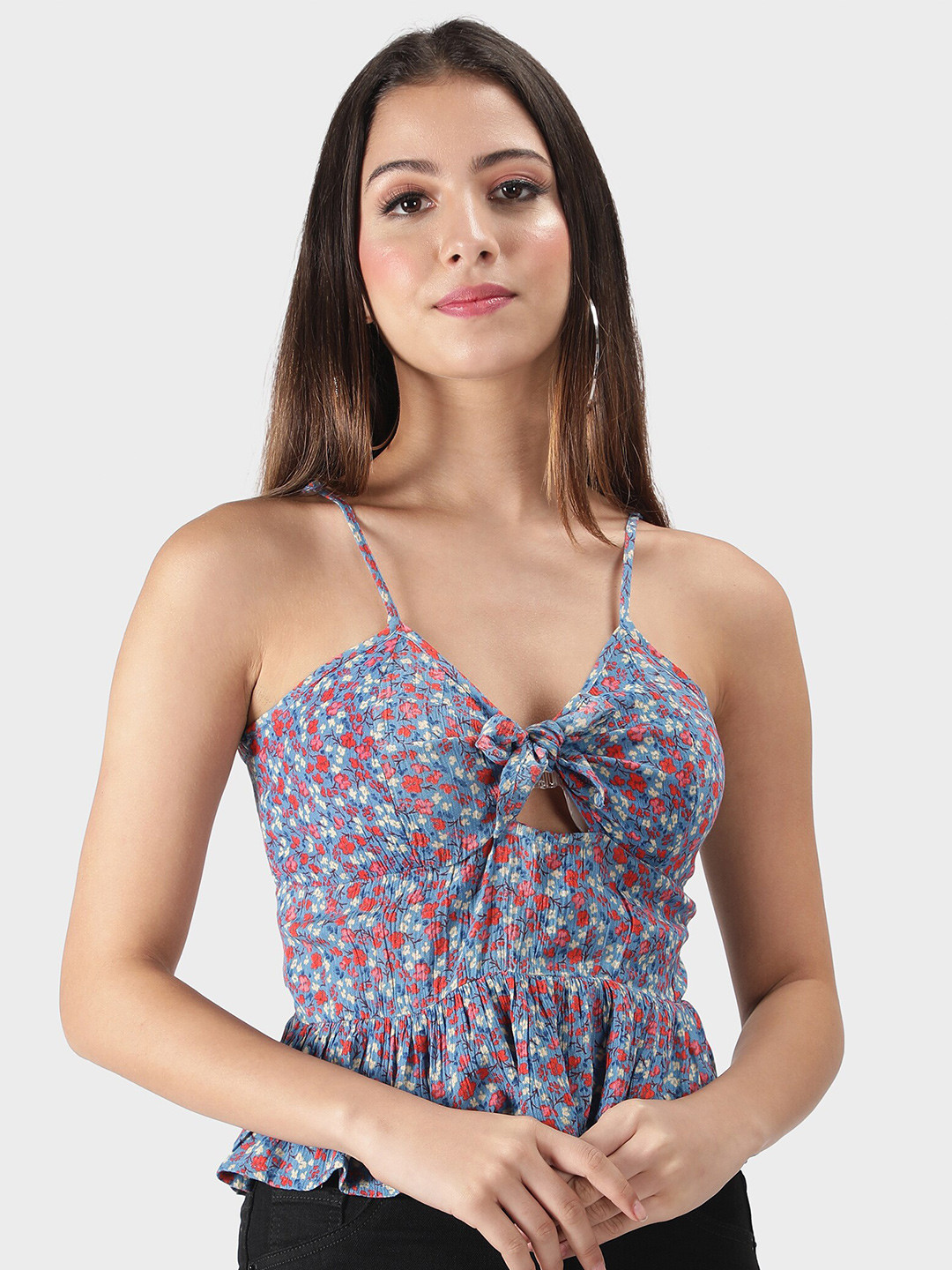 DEBONATELLA Blue & Red Print Crepe Top