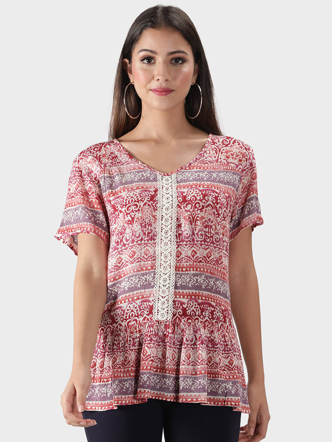 DEBONATELLA Pink Print Crepe Top